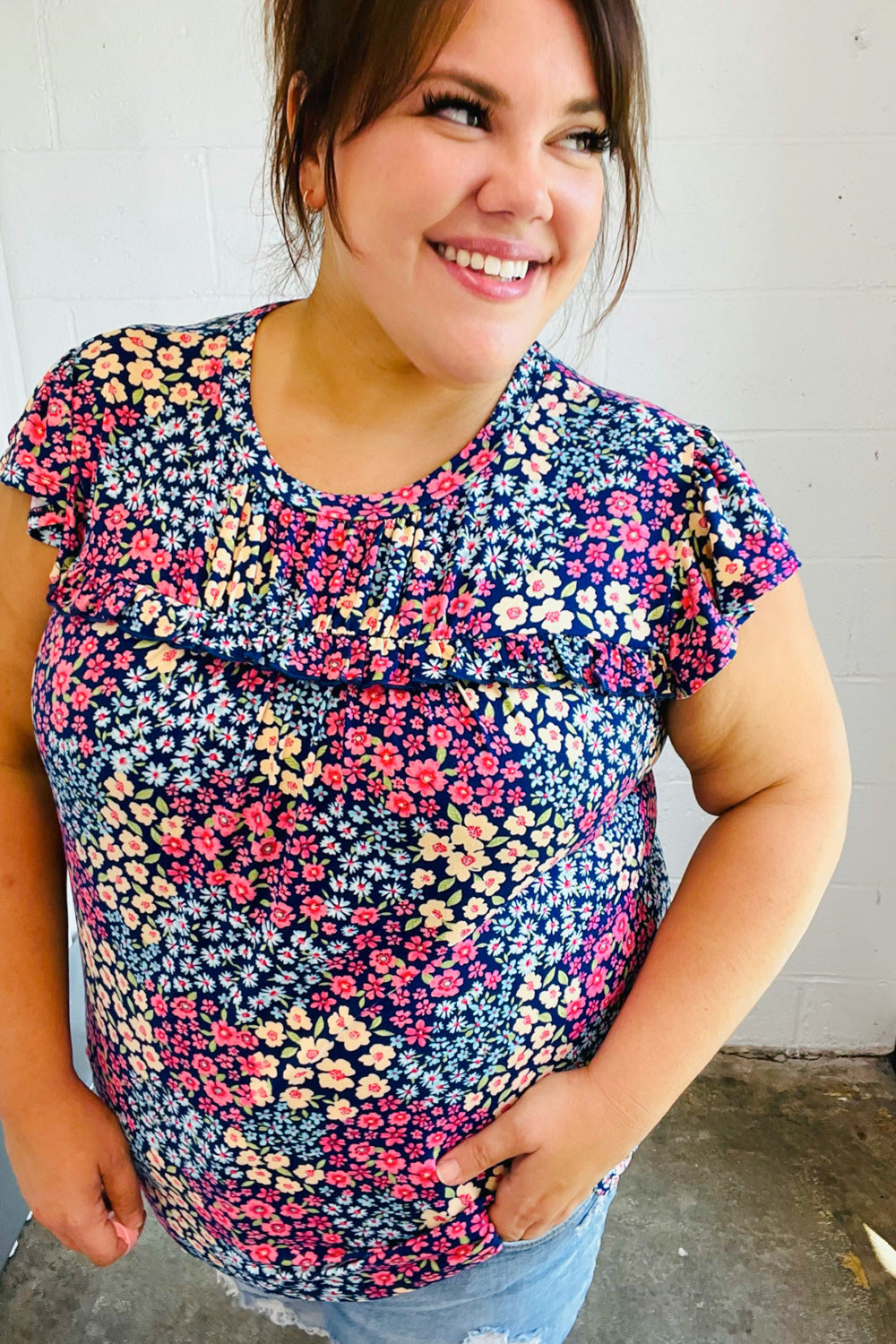 Bloom Service Frilled Short Sleeve Top - Atomic Wildflower