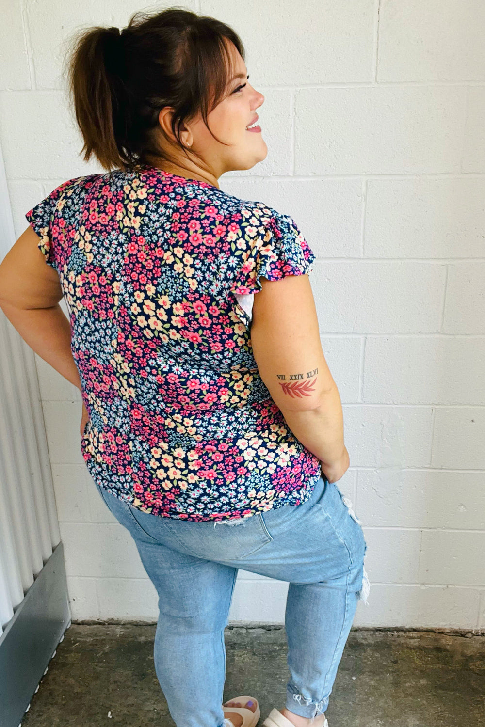 Bloom Service Frilled Short Sleeve Top - Atomic Wildflower