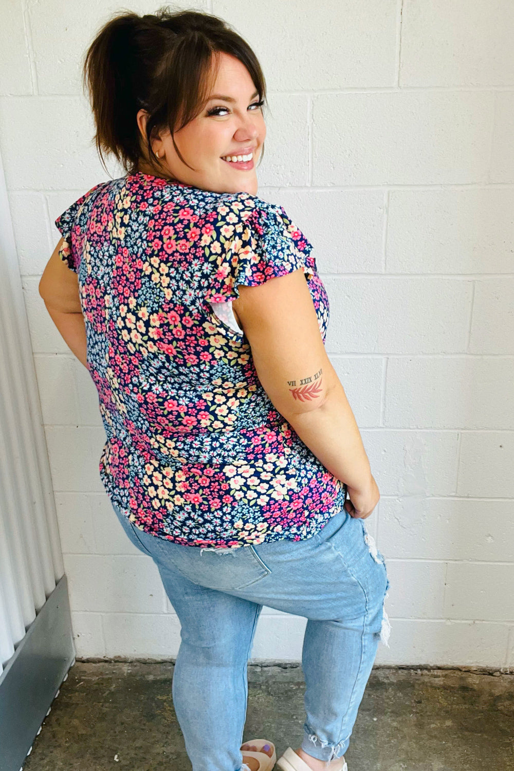Bloom Service Frilled Short Sleeve Top - Atomic Wildflower