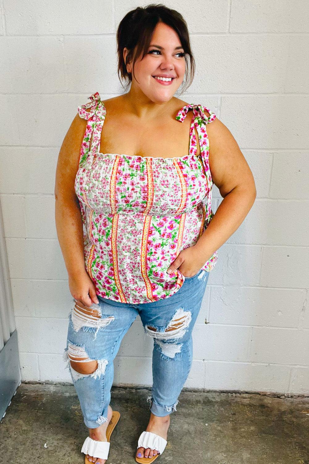 Sweet Valley Smocked Top - Atomic Wildflower