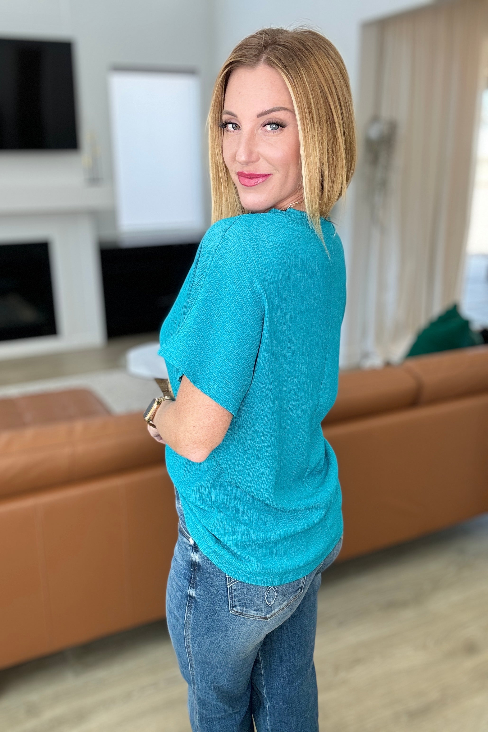 Trial and Error Textured V-Neck Blouse • Teal