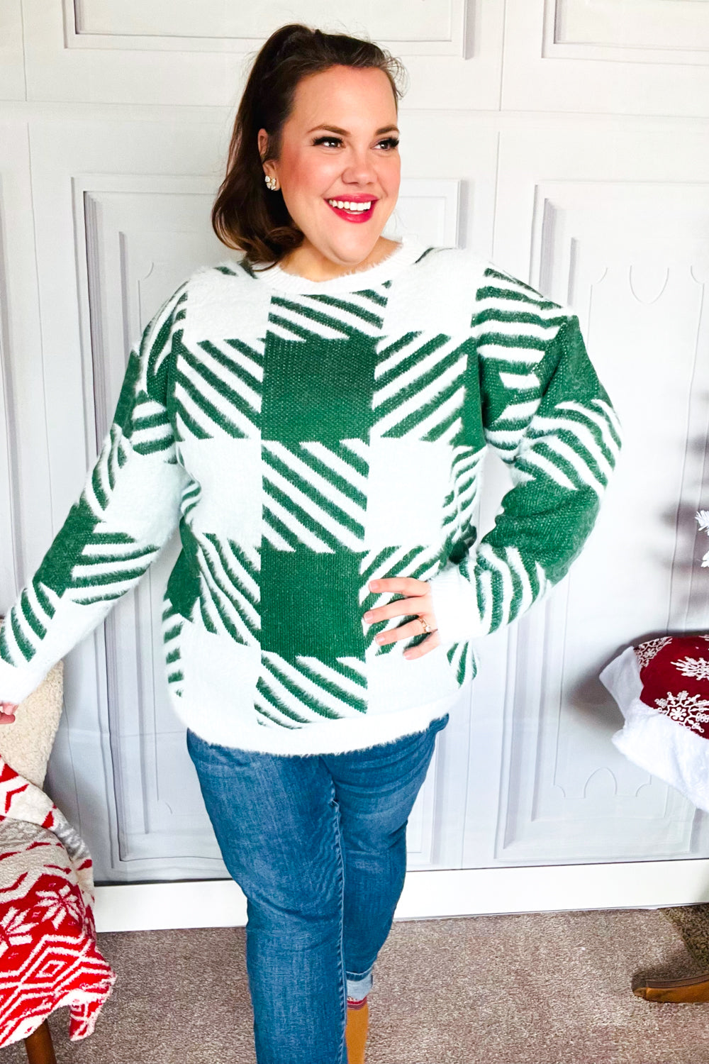 Keep On Trying Plaid Soft Brushed Hairy Sweater