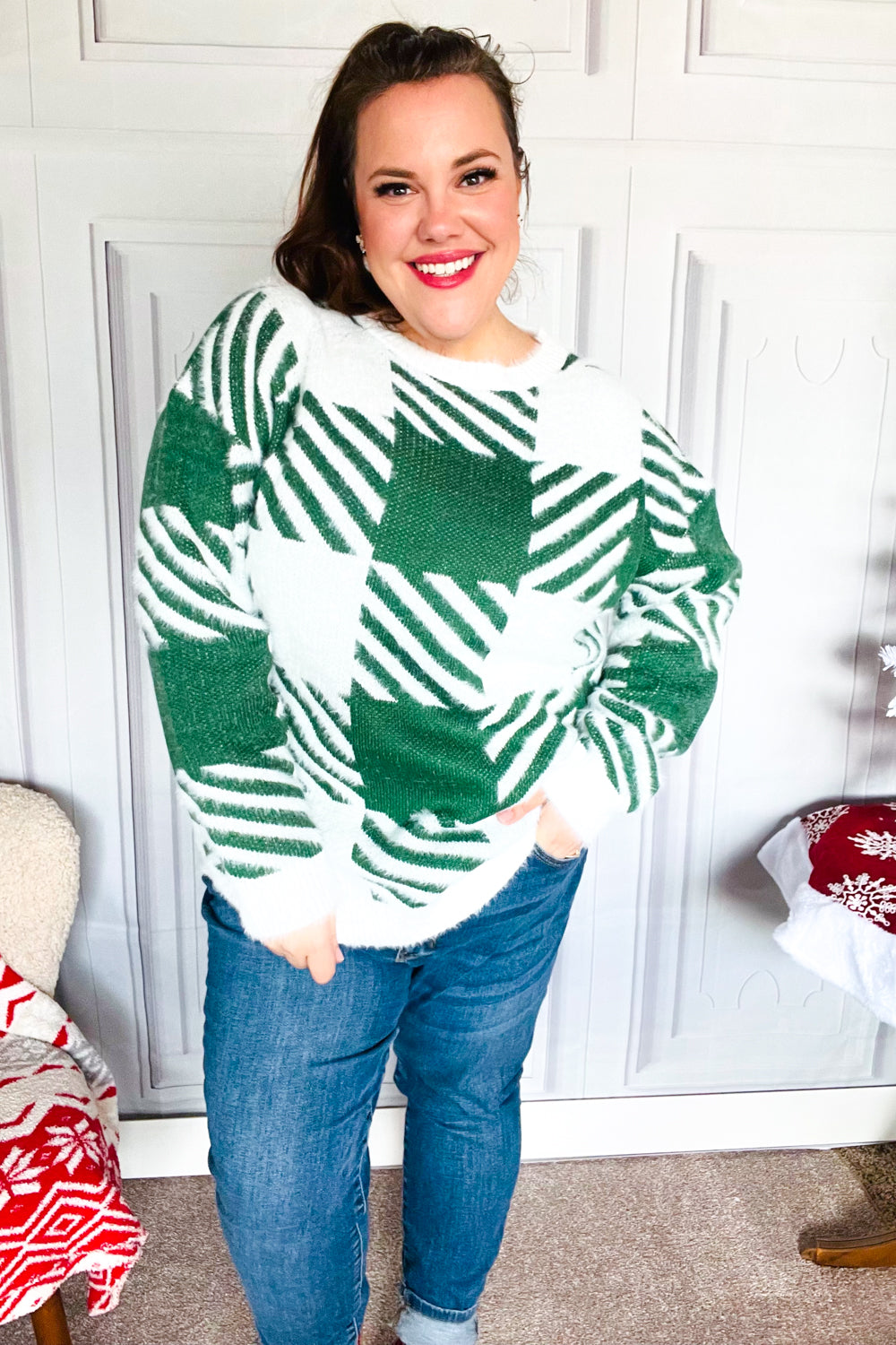 Keep On Trying Plaid Soft Brushed Hairy Sweater