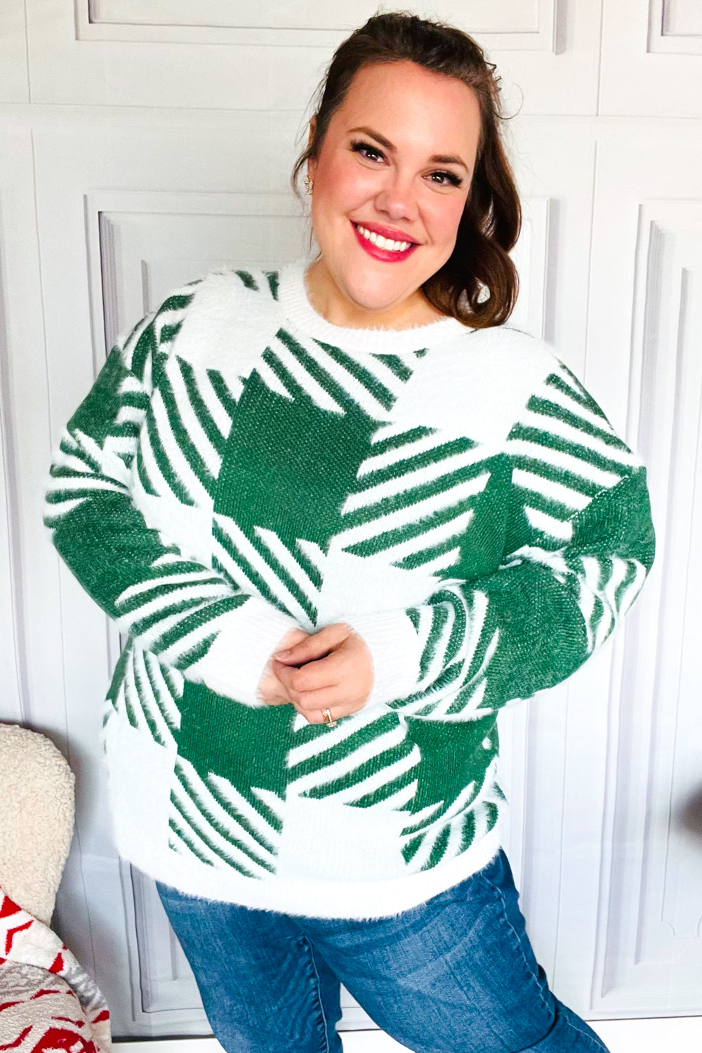 Keep On Trying Plaid Soft Brushed Hairy Sweater