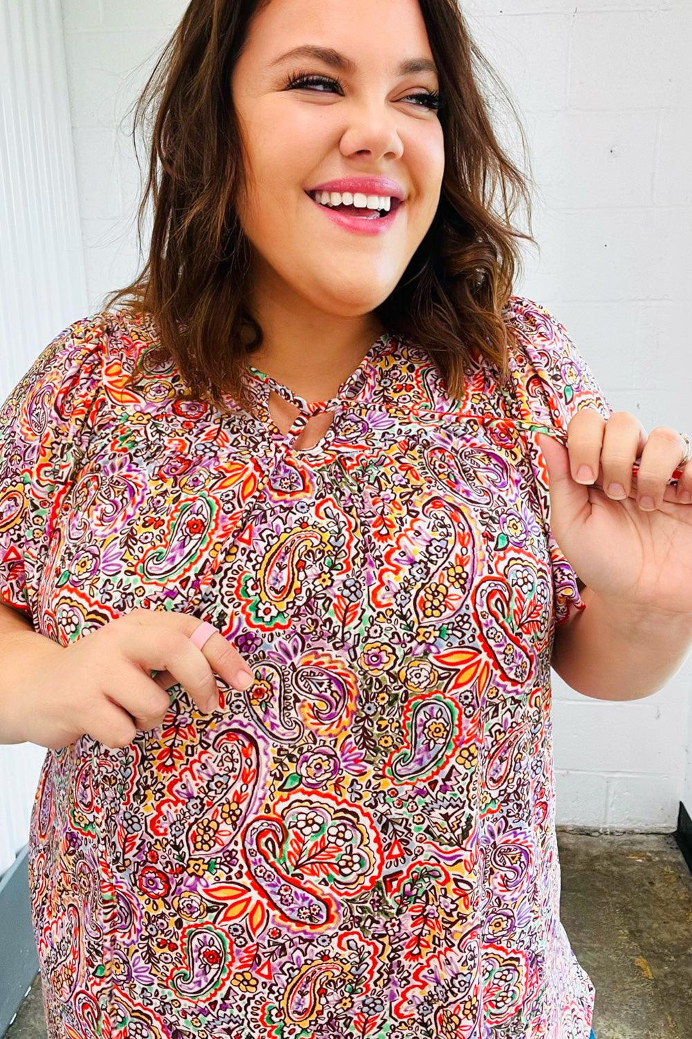 Betty Paisley Print Tie Neck Dolman Top - Atomic Wildflower