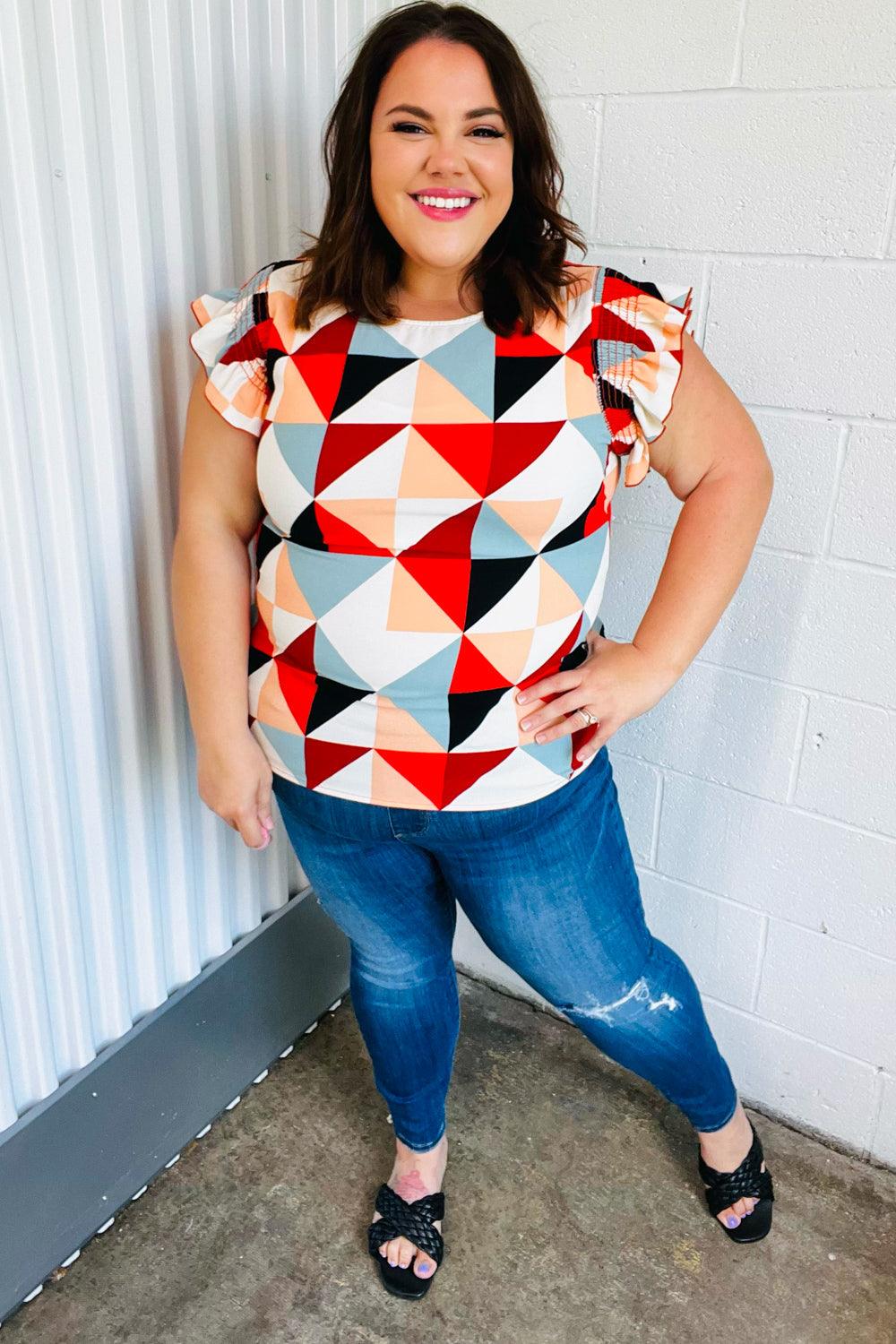 Make You Happy Frill Sleeve Top - Atomic Wildflower