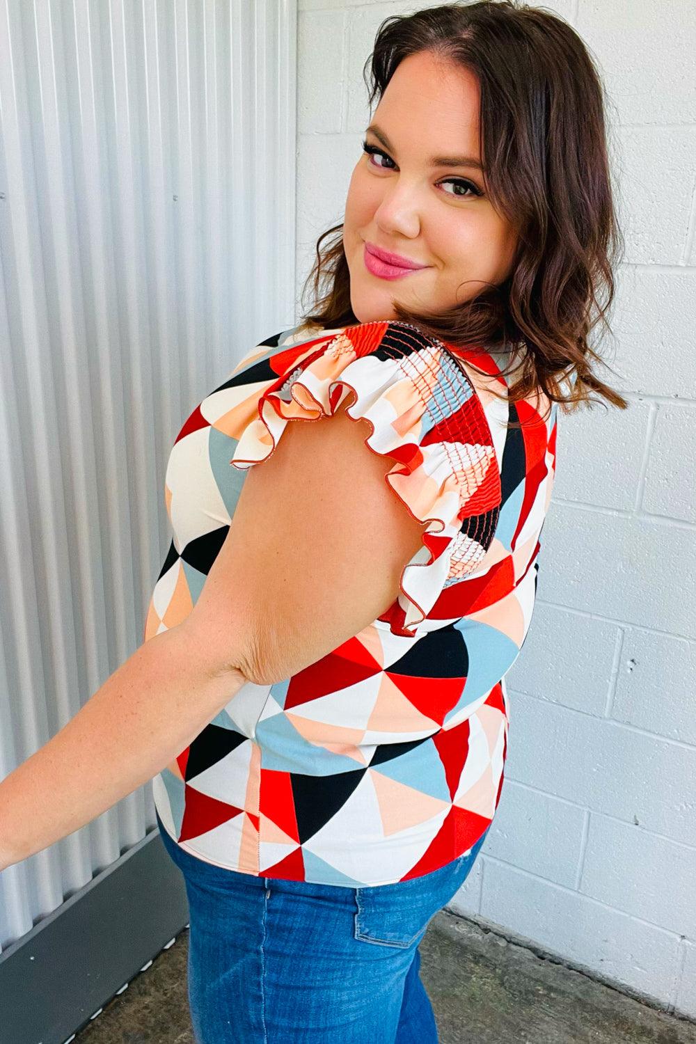 Make You Happy Frill Sleeve Top - Atomic Wildflower