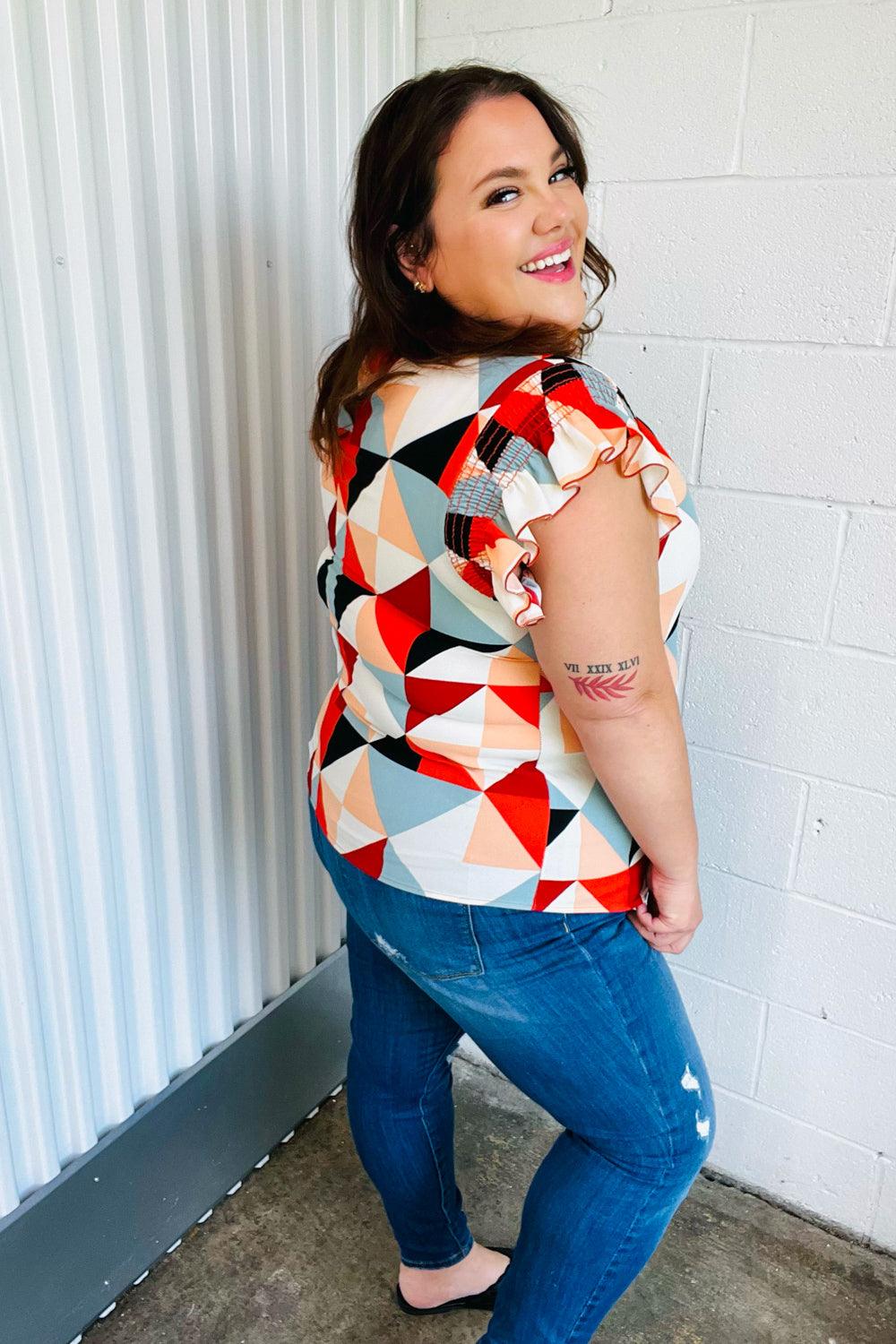 Make You Happy Frill Sleeve Top - Atomic Wildflower