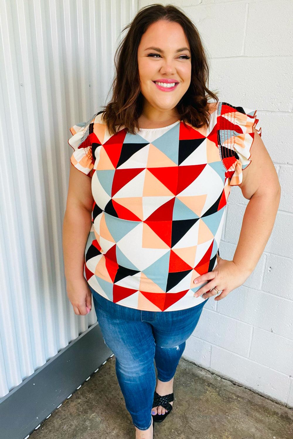 Make You Happy Frill Sleeve Top - Atomic Wildflower
