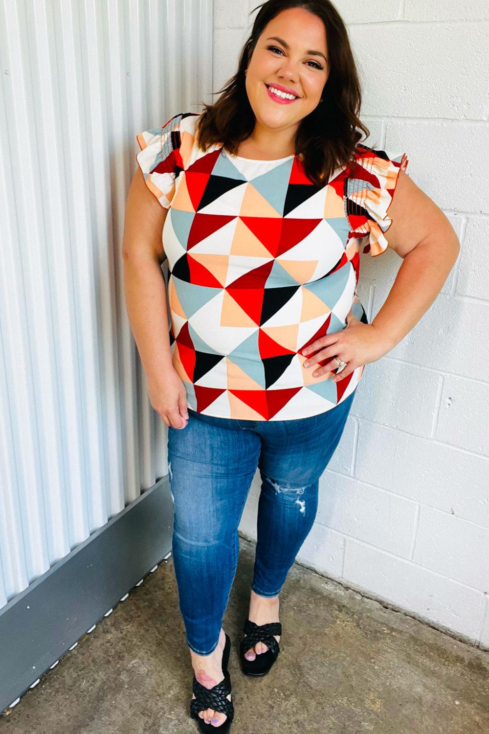 Make You Happy Frill Sleeve Top - Atomic Wildflower