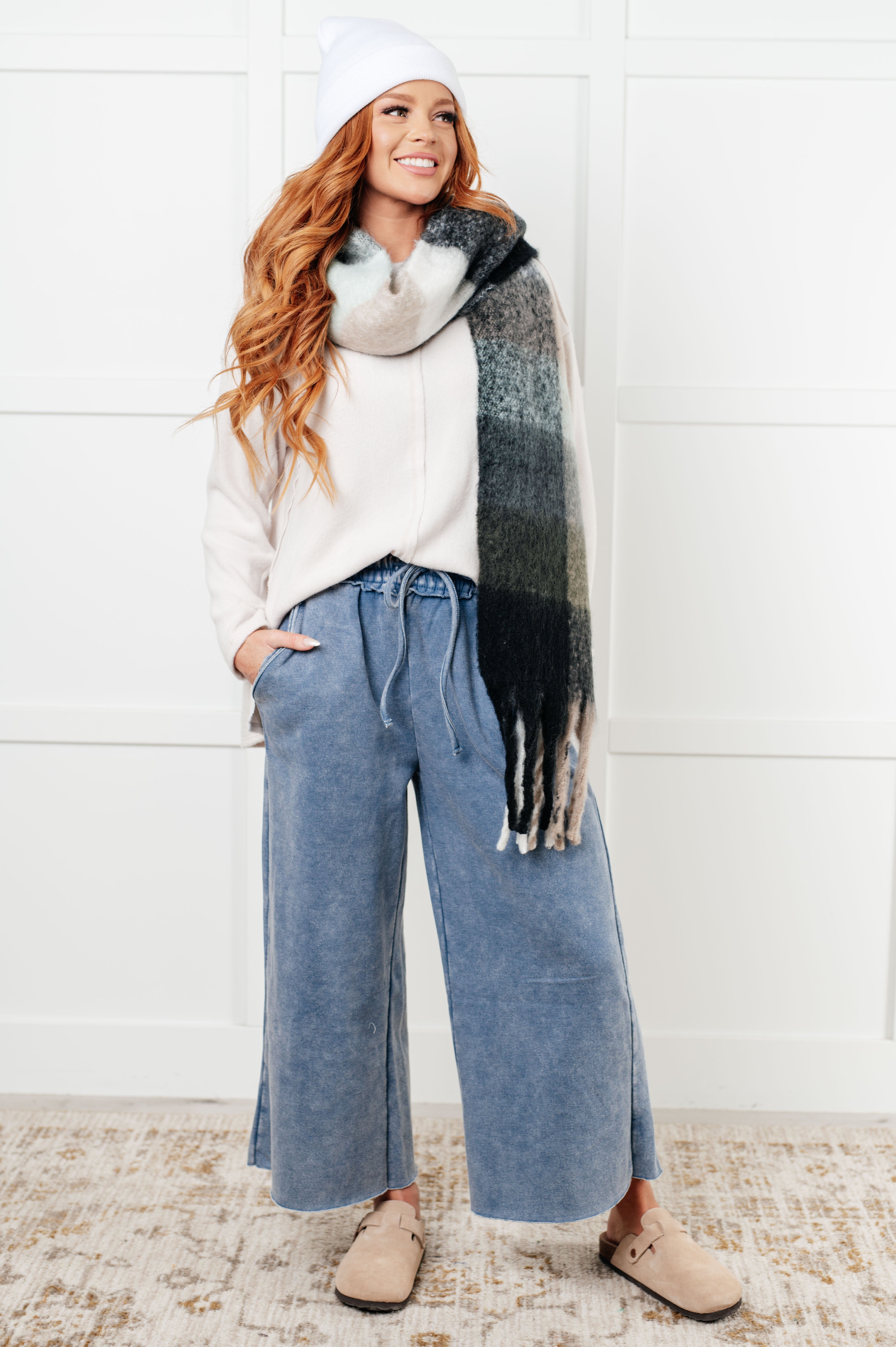 Wanderlust Wrap Oversized Plaid Fringe Scarf • Grey & Jade