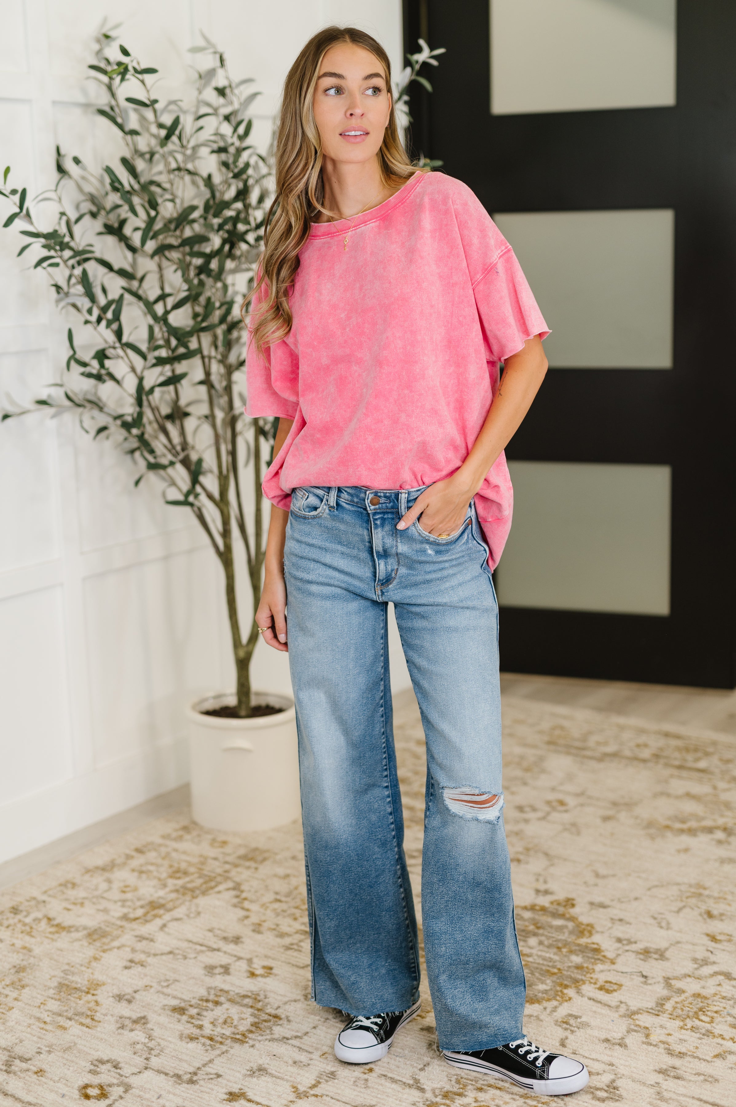 Just My Type Mineral Wash Relaxed Top • Fuchsia