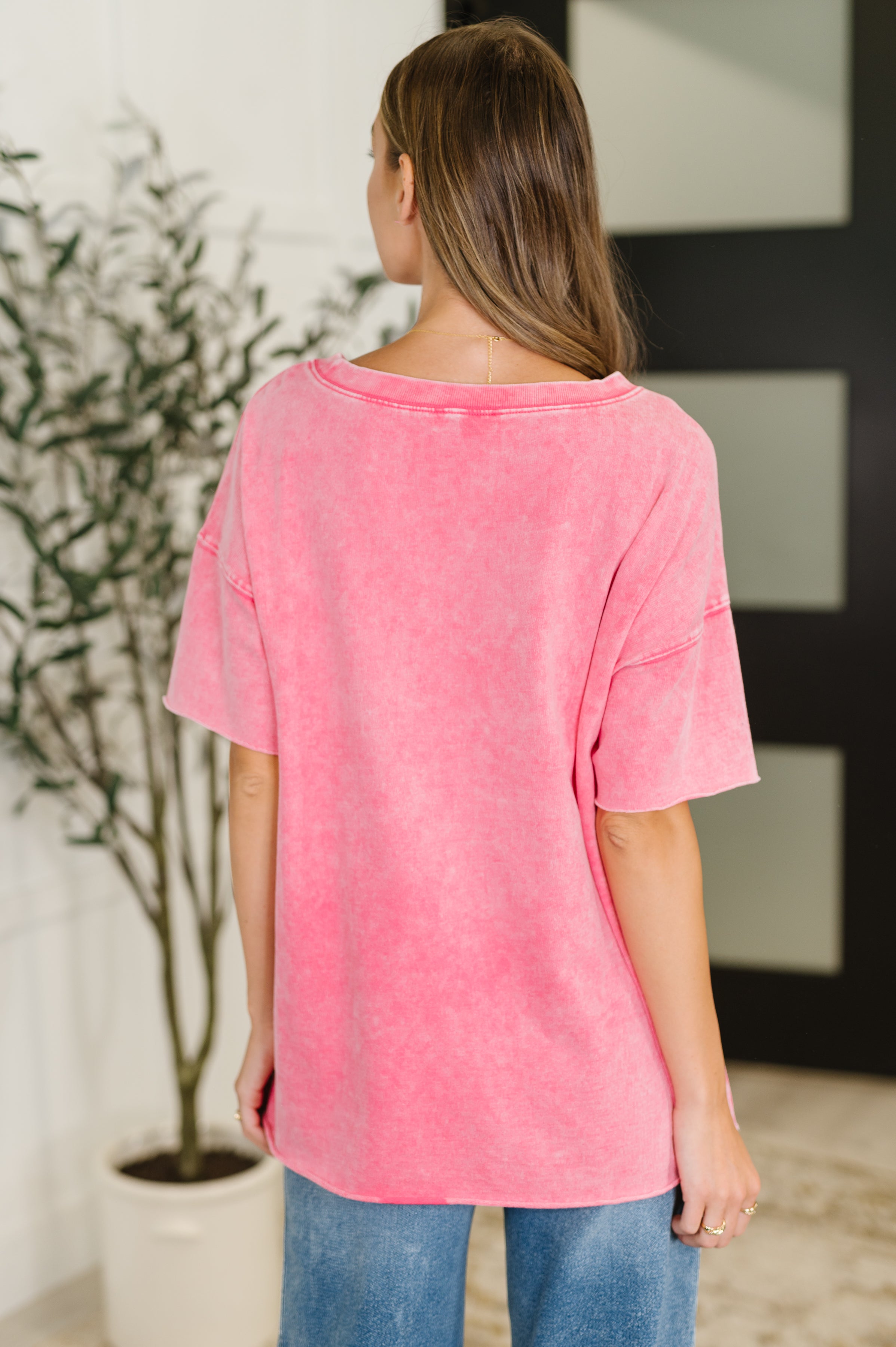 Just My Type Mineral Wash Relaxed Top • Fuchsia