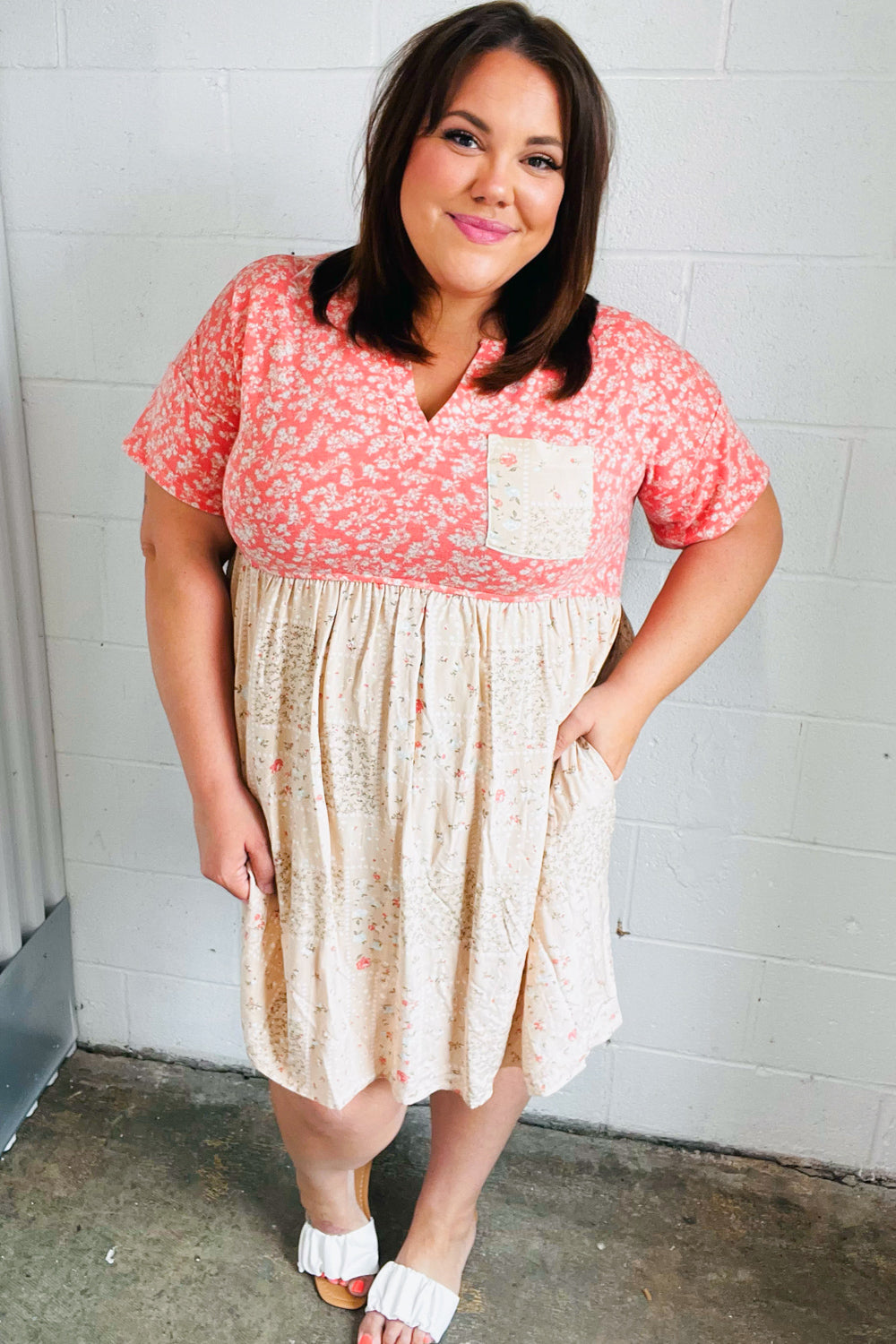 Jayde Floral Babydoll Color Block Dress - Atomic Wildflower
