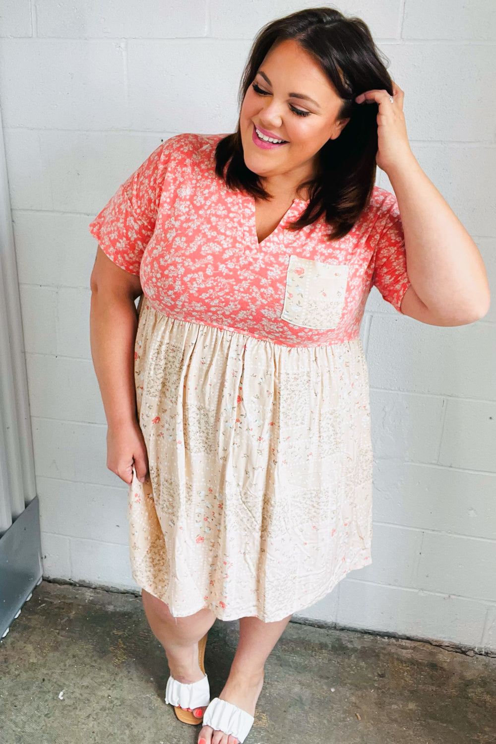 Jayde Floral Babydoll Color Block Dress - Atomic Wildflower