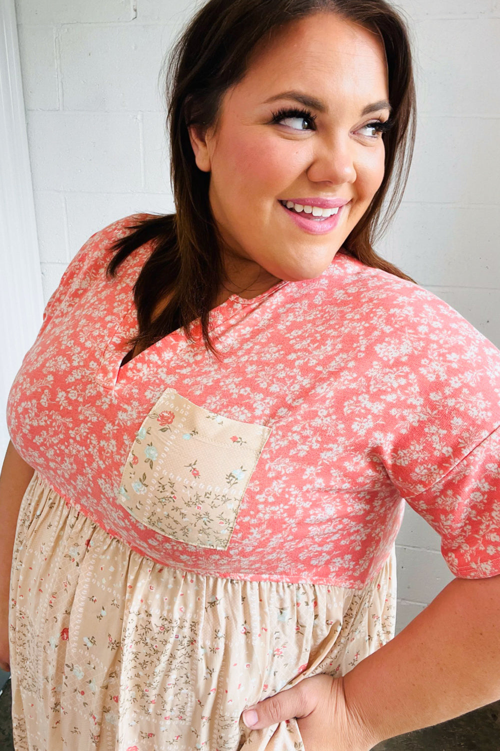 Jayde Floral Babydoll Color Block Dress - Atomic Wildflower