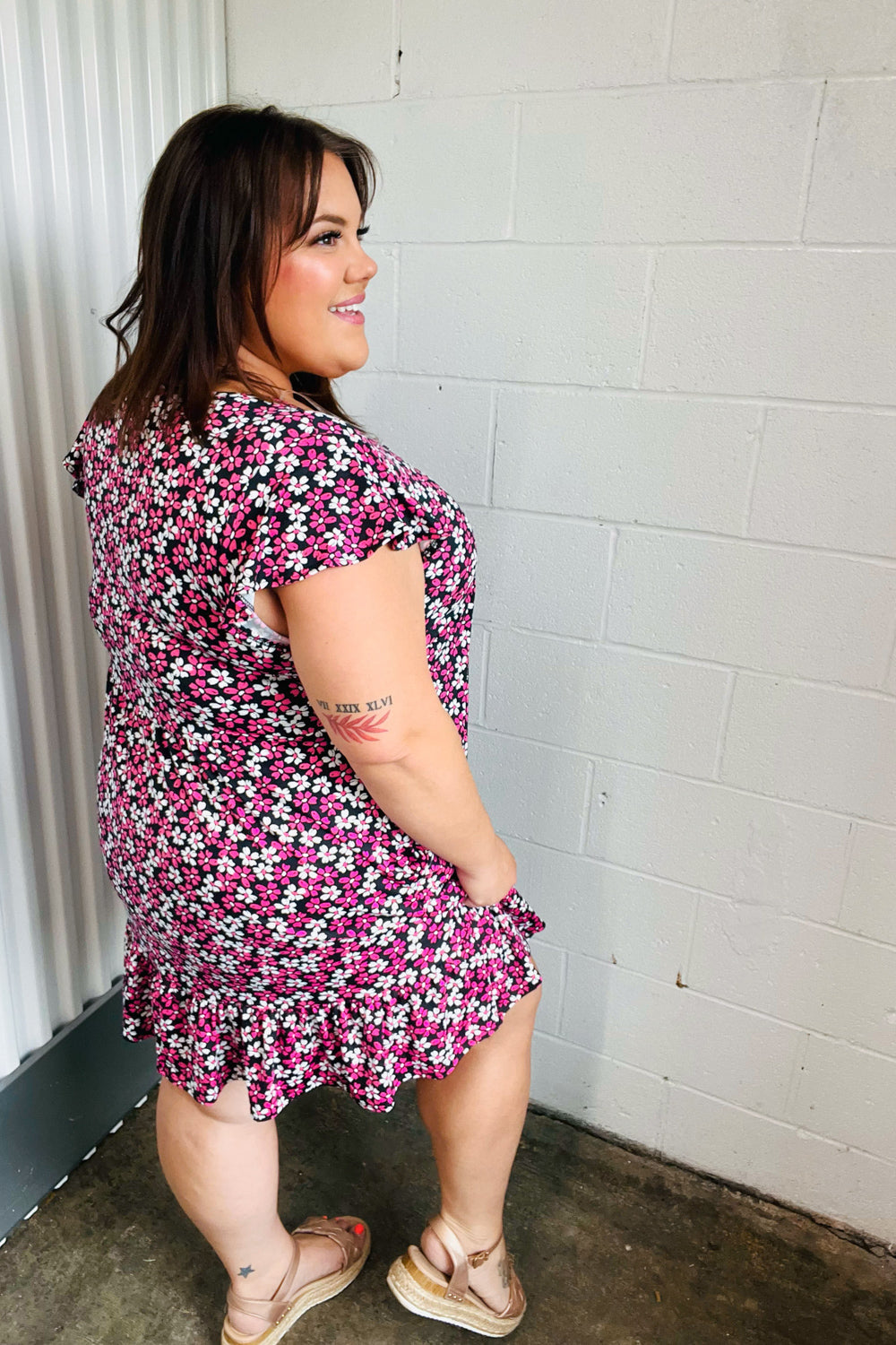 Remi Floral Babydoll Flutter Sleeve Midi Dress