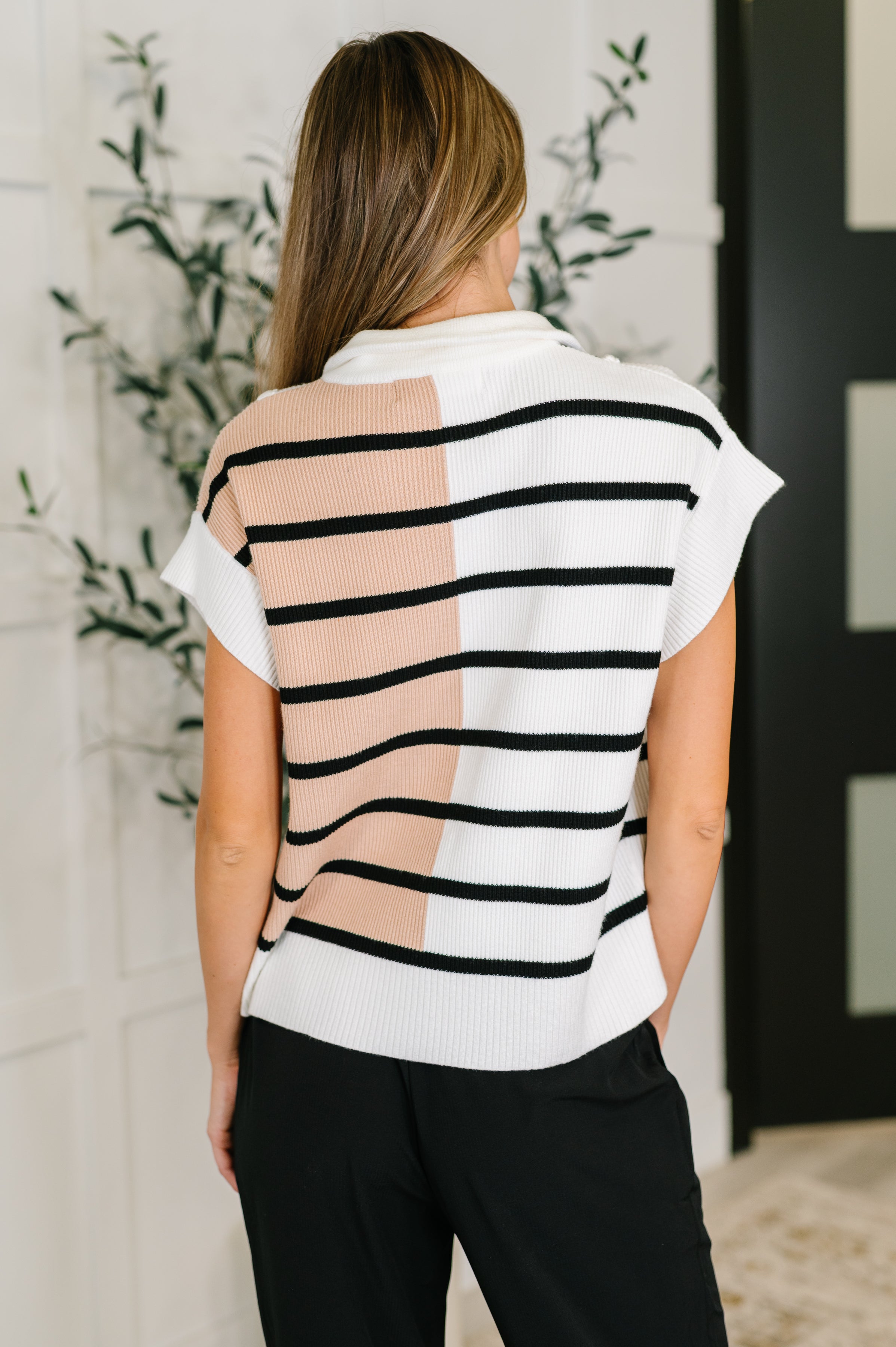 Lonely Traveler Striped Quarter Zip Vest • White