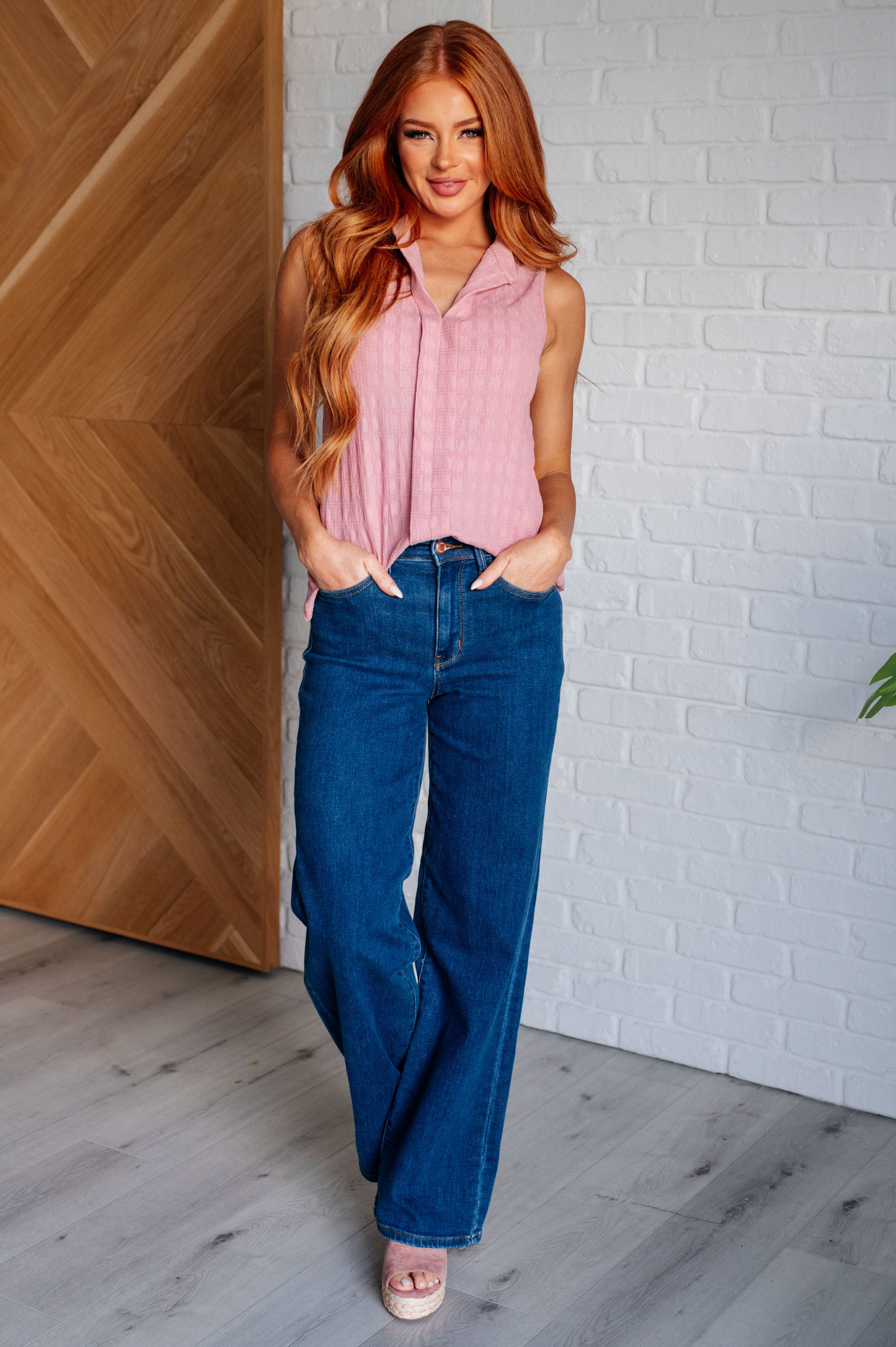 Matter of Fact Pleat Front Sleeveless Blouse • Pink