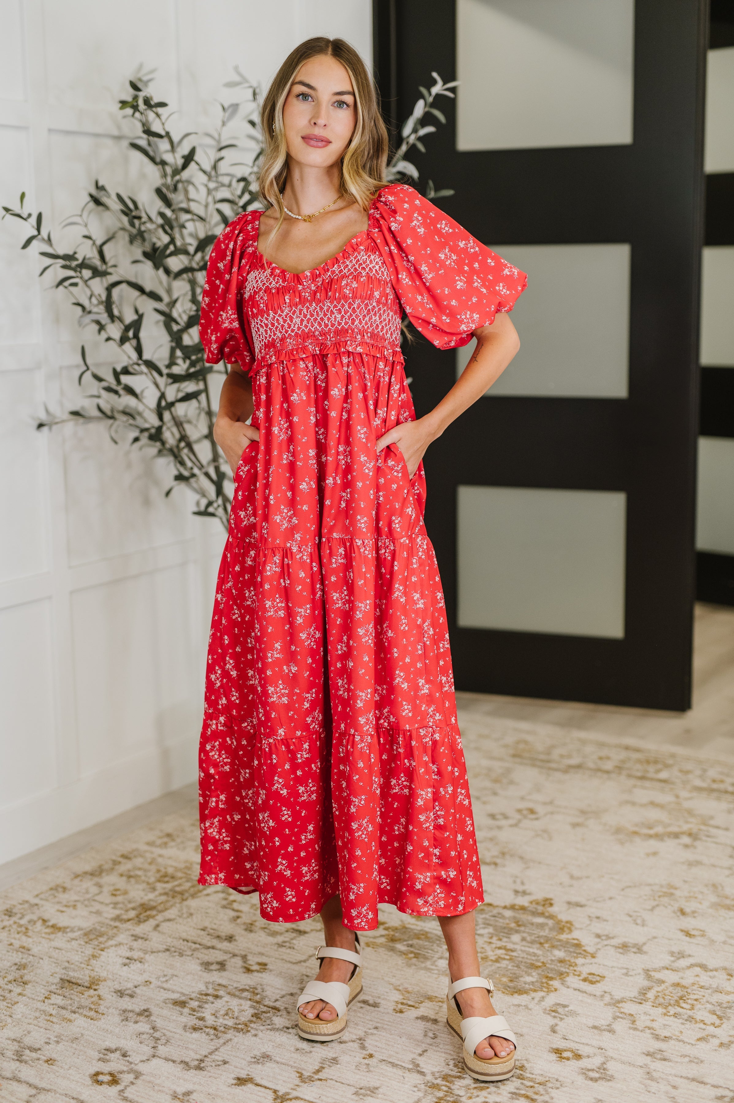 Petals & Promises V-Neck Dress • Red
