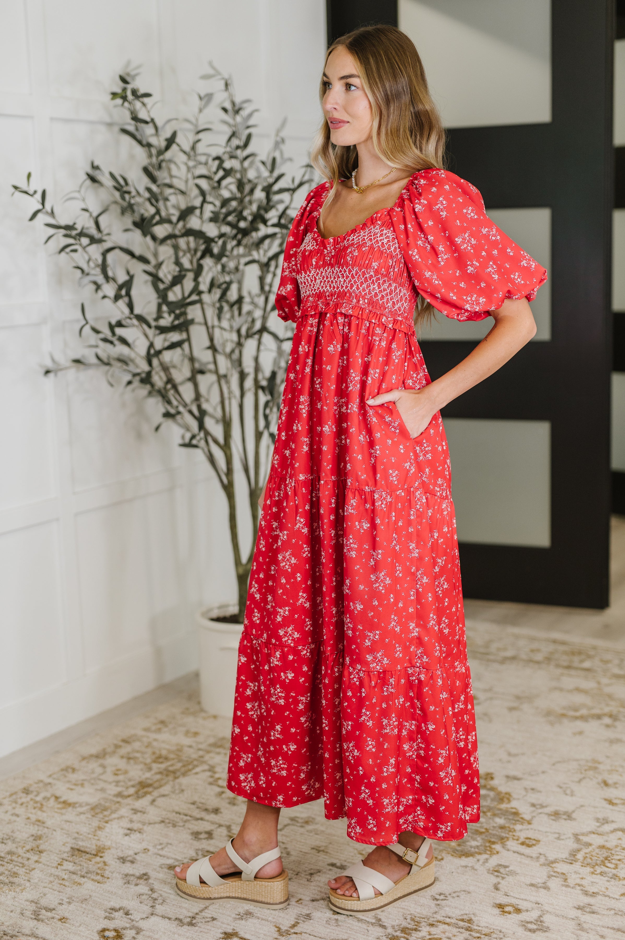 Petals & Promises V-Neck Dress • Red