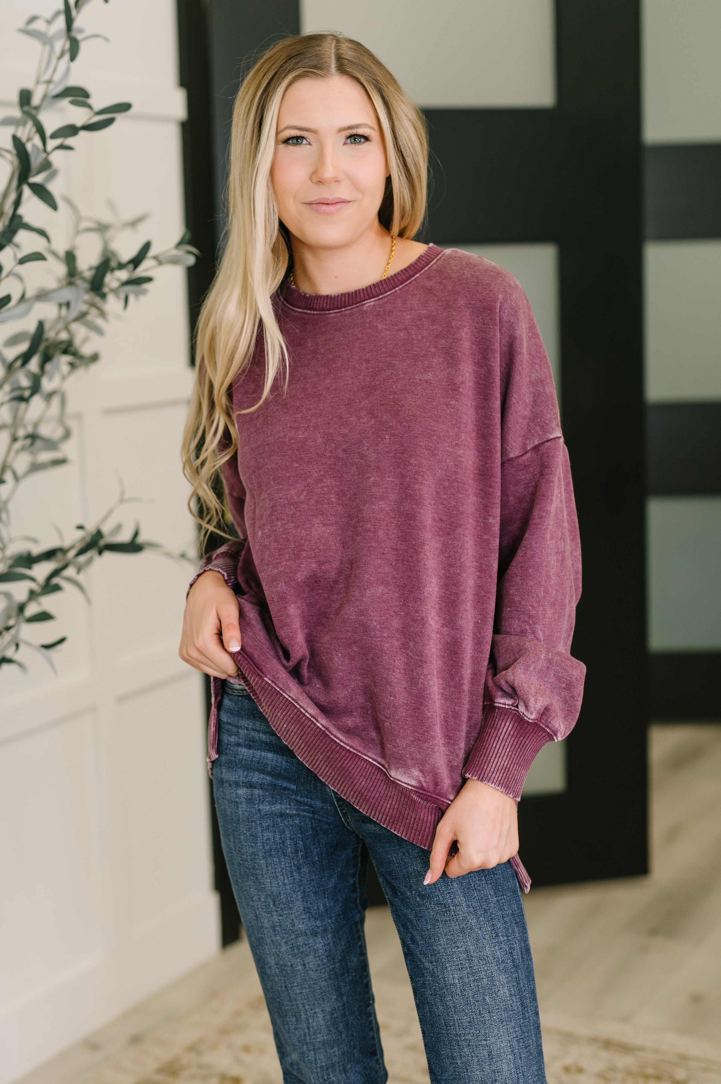 Safe and Secure Mineral Wash Pullover • Eggplant