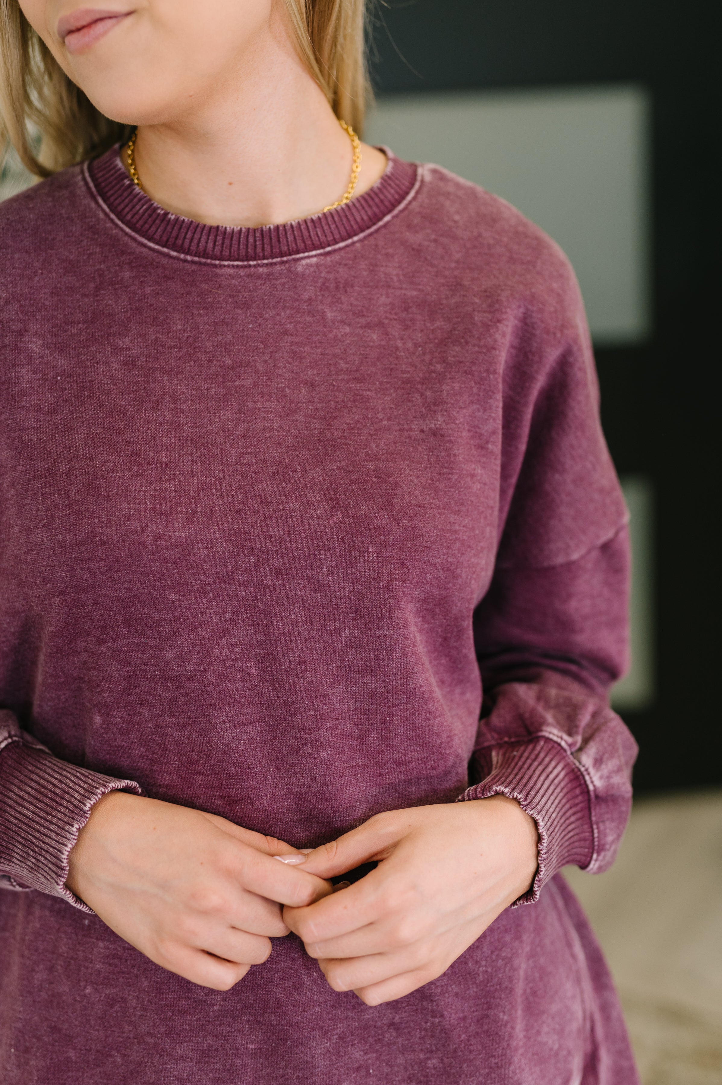 Safe and Secure Mineral Wash Pullover • Eggplant