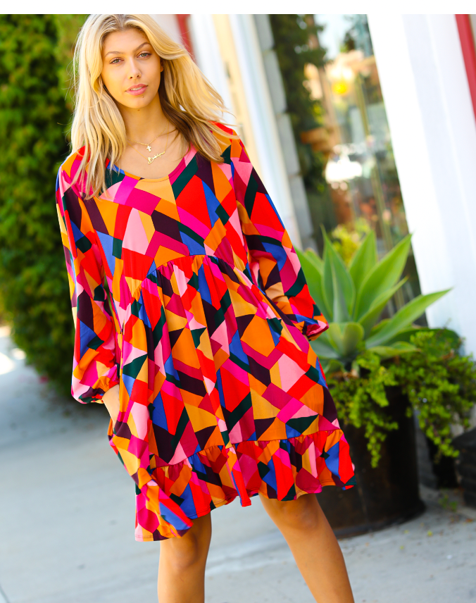 Living Out Loud Geo Ruffle Dress