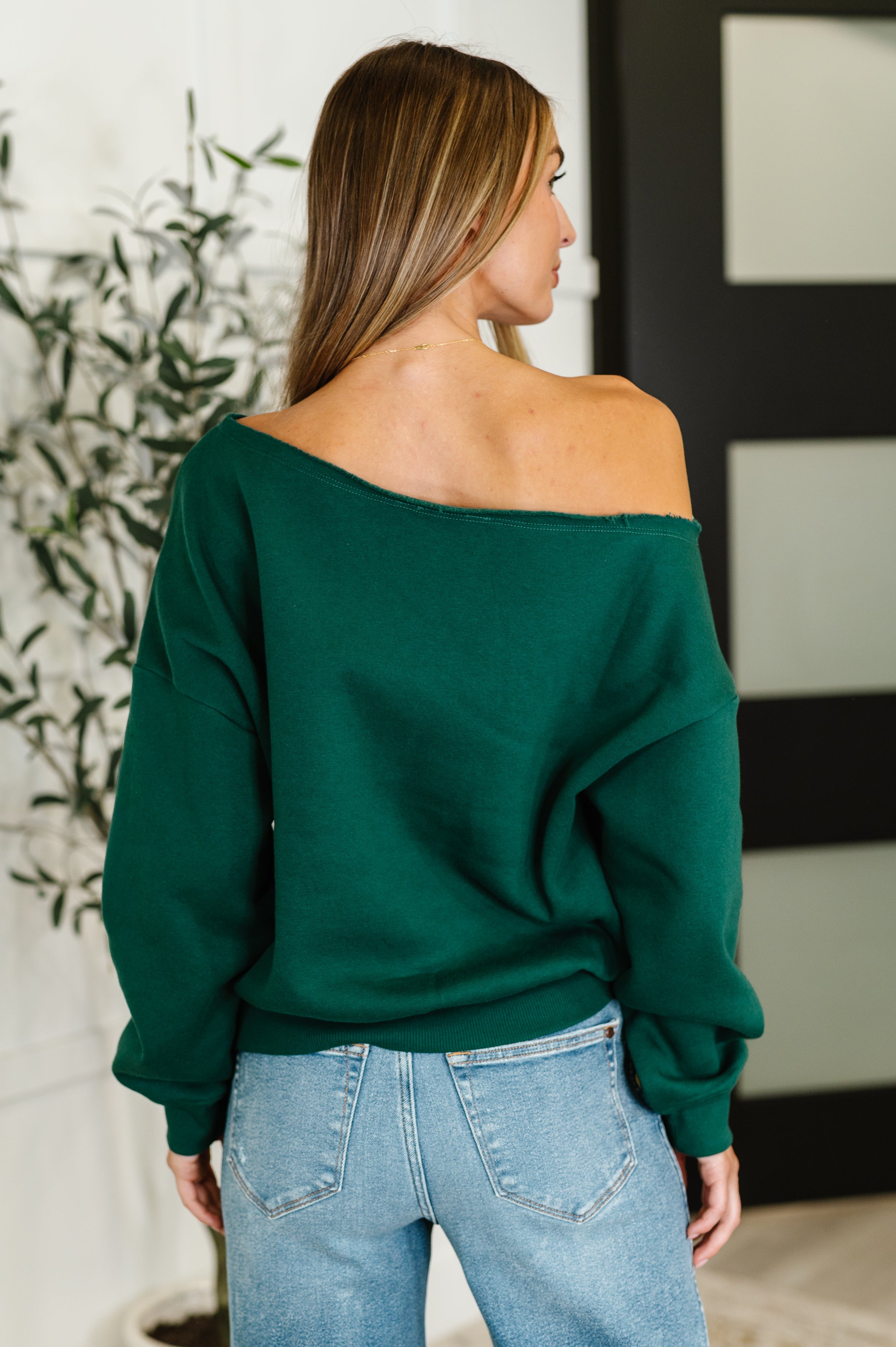 Side Hustle Off Shoulder Long Sleeve Top • Hunter Green