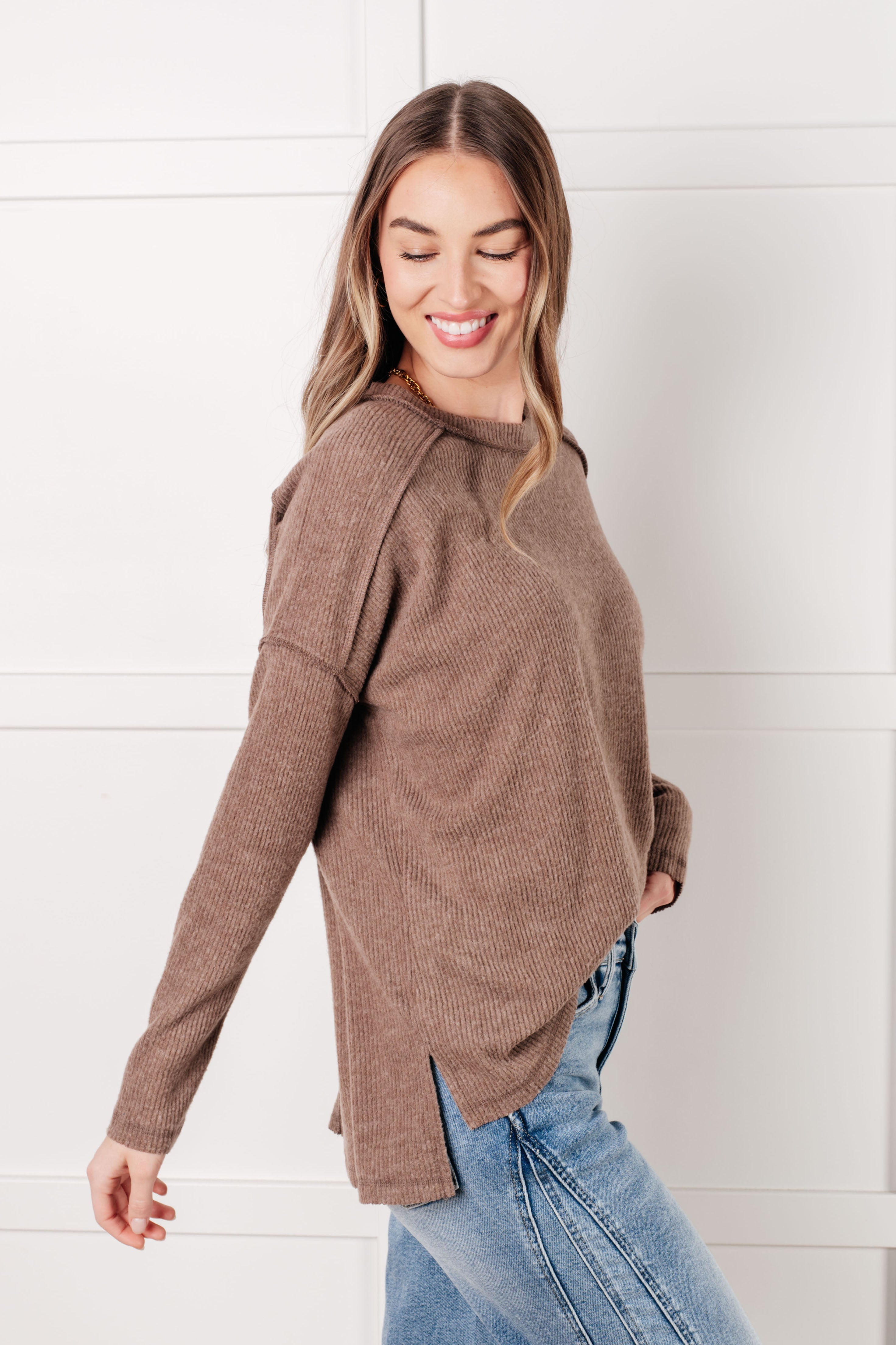 Simply Basic Ribbed Hacci Sweater • Mocha