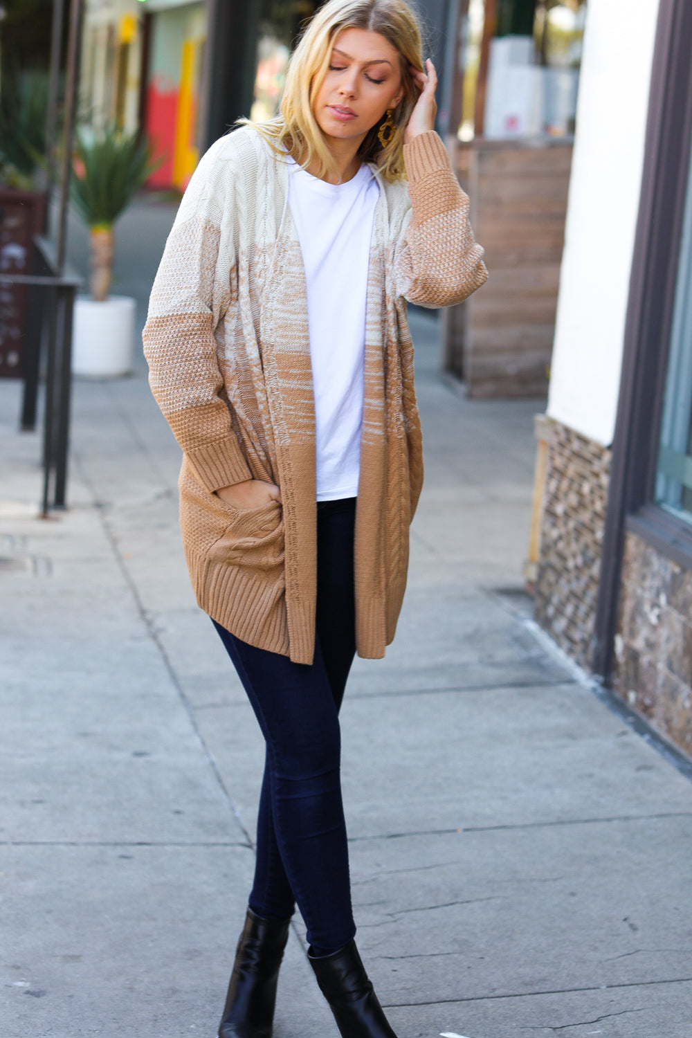Blending In Ombre Cable Knit Cardigan