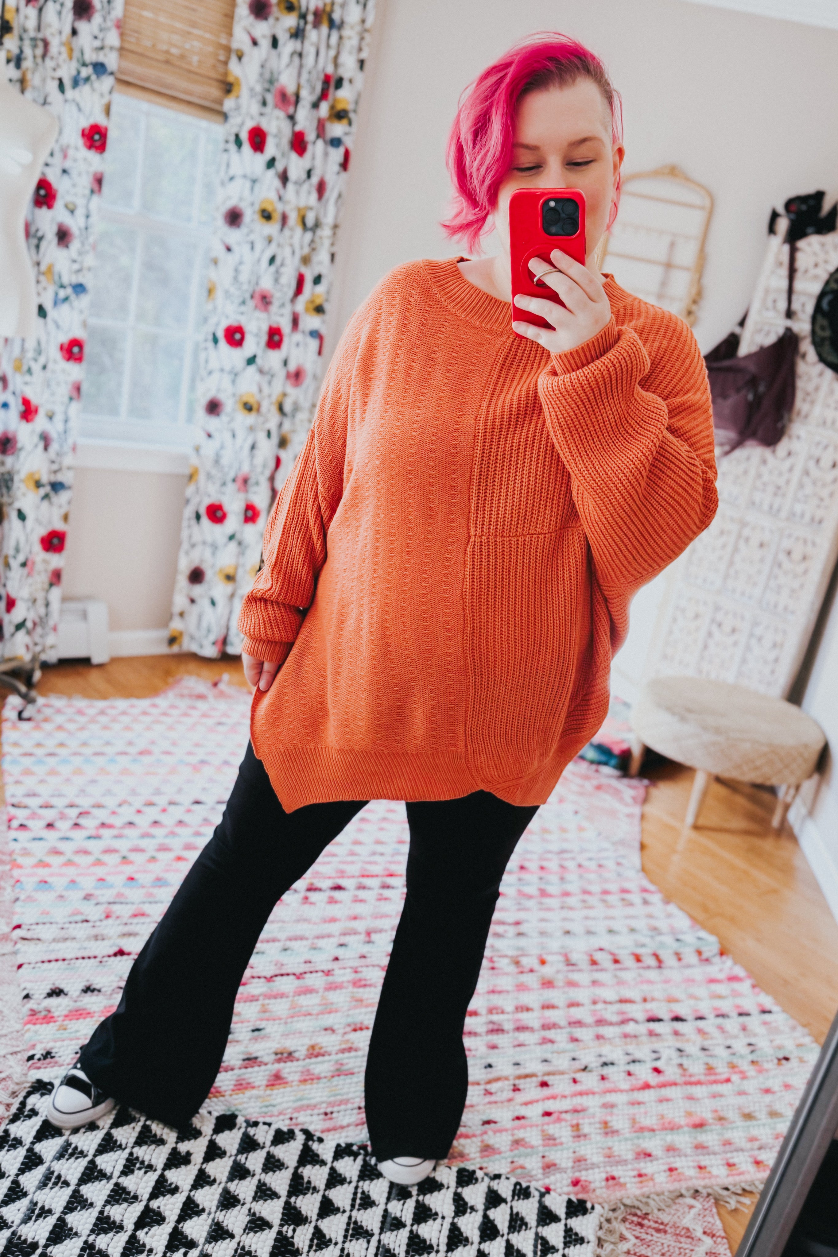 Suddenly Fine Asymmetrical Knit Sweater • Pumpkin