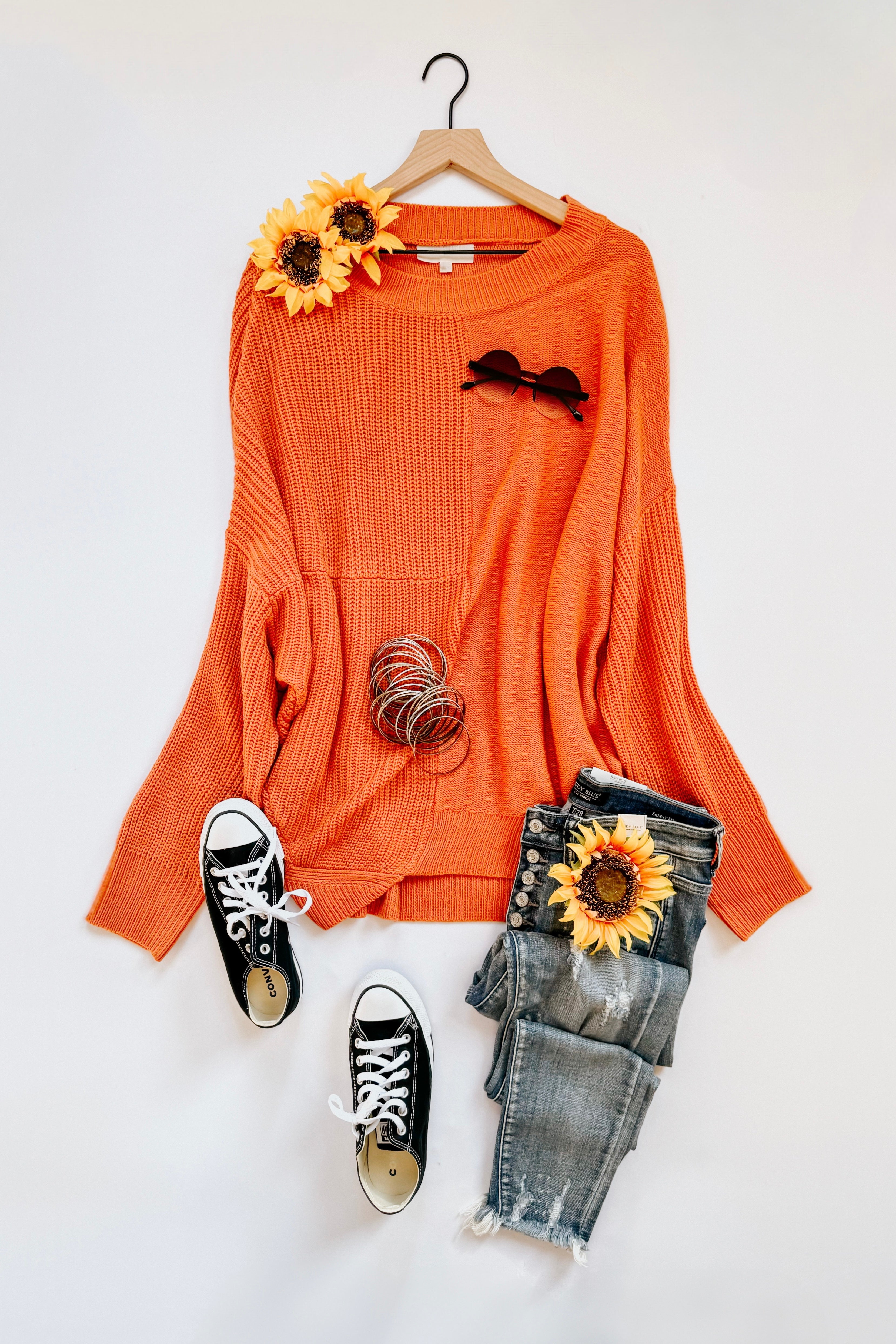 Suddenly Fine Asymmetrical Knit Sweater • Pumpkin
