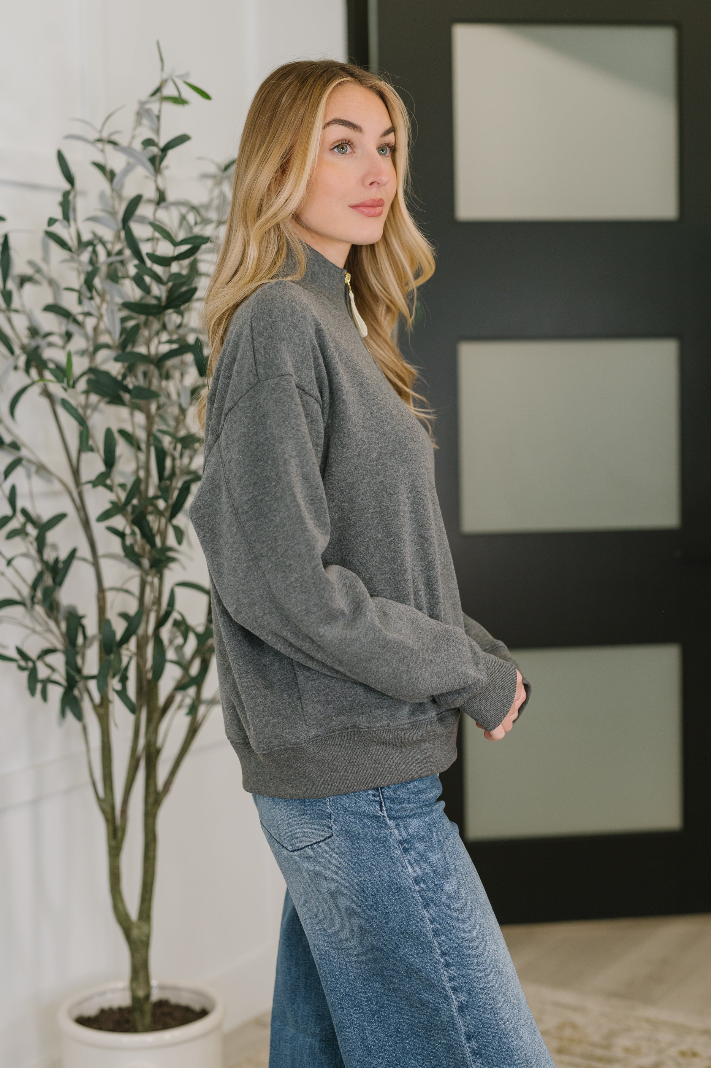 Sweater Weather Half Zip High Neck Pullover • Charcoal