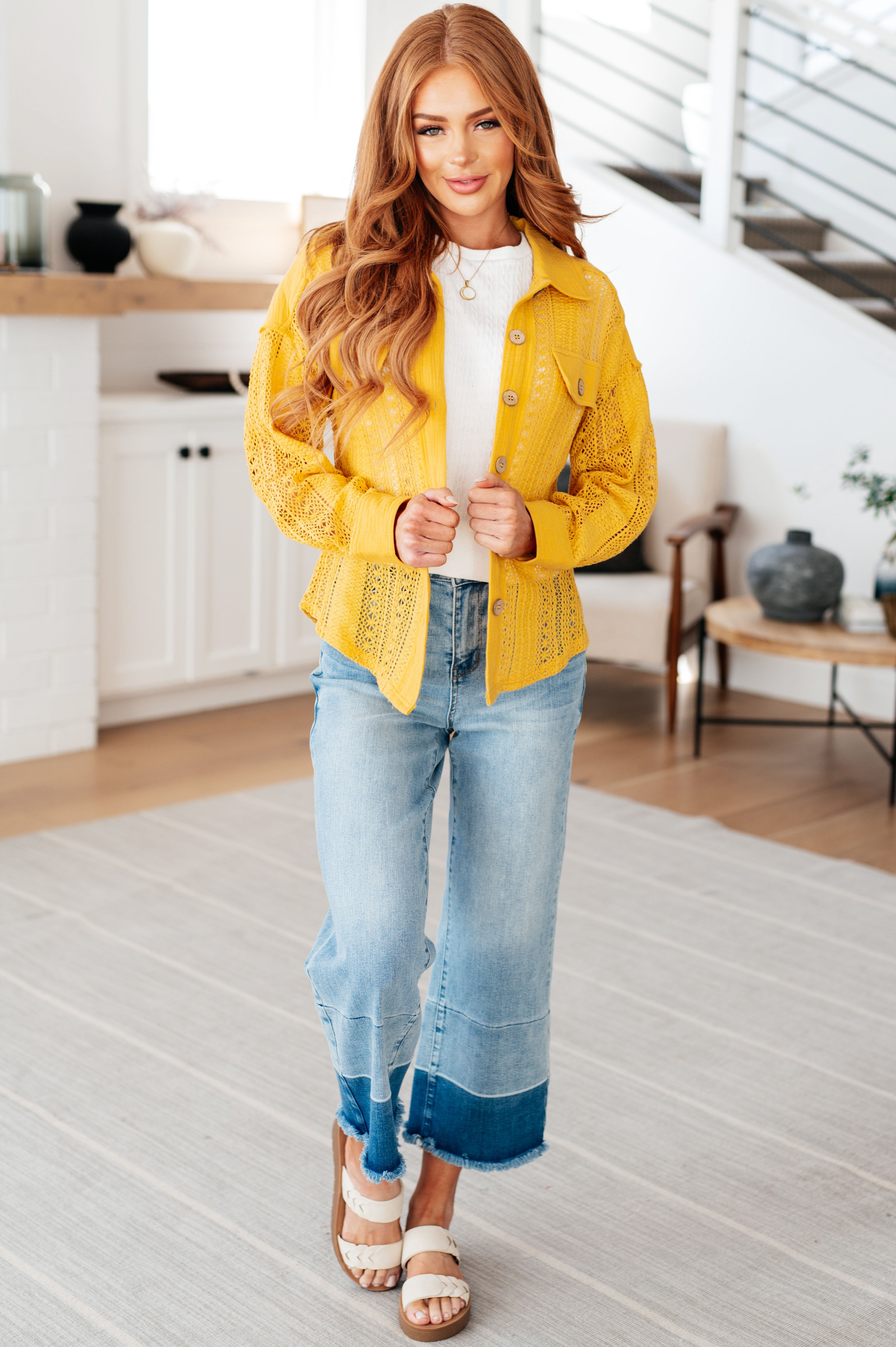 Sweeter Than Nectar Lace Button Down • Honey