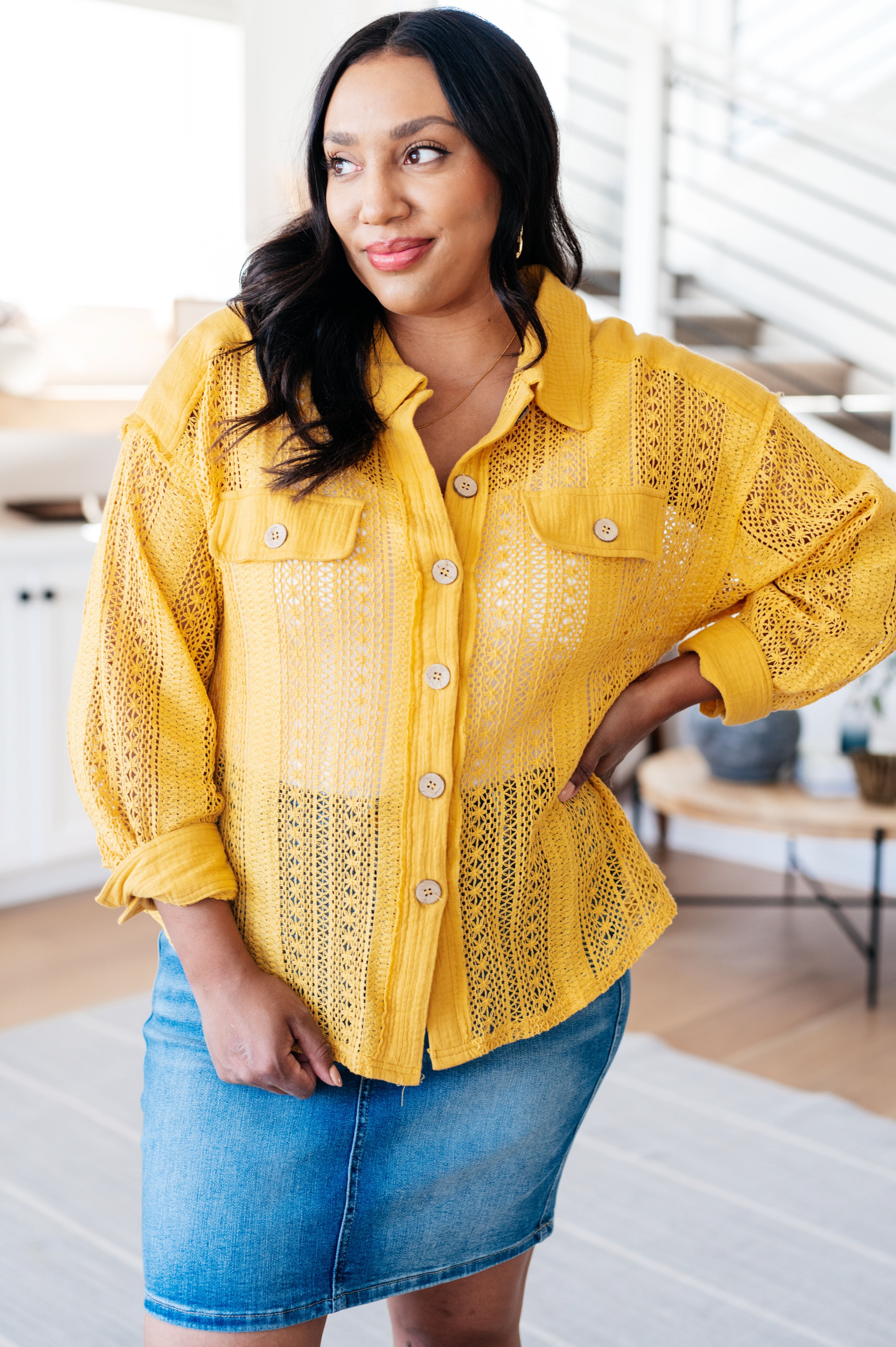Sweeter Than Nectar Lace Button Down • Honey