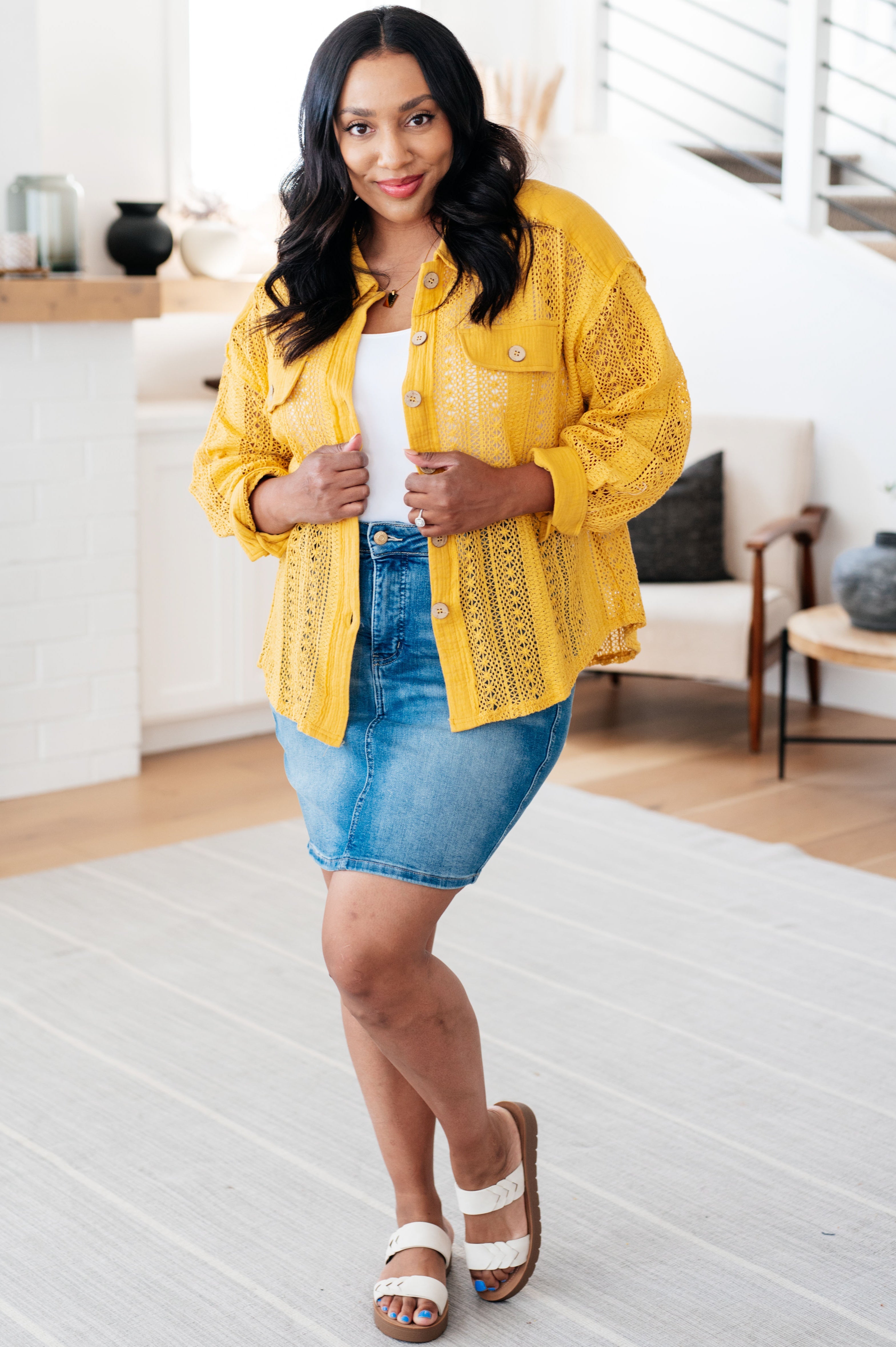 Sweeter Than Nectar Lace Button Down • Honey