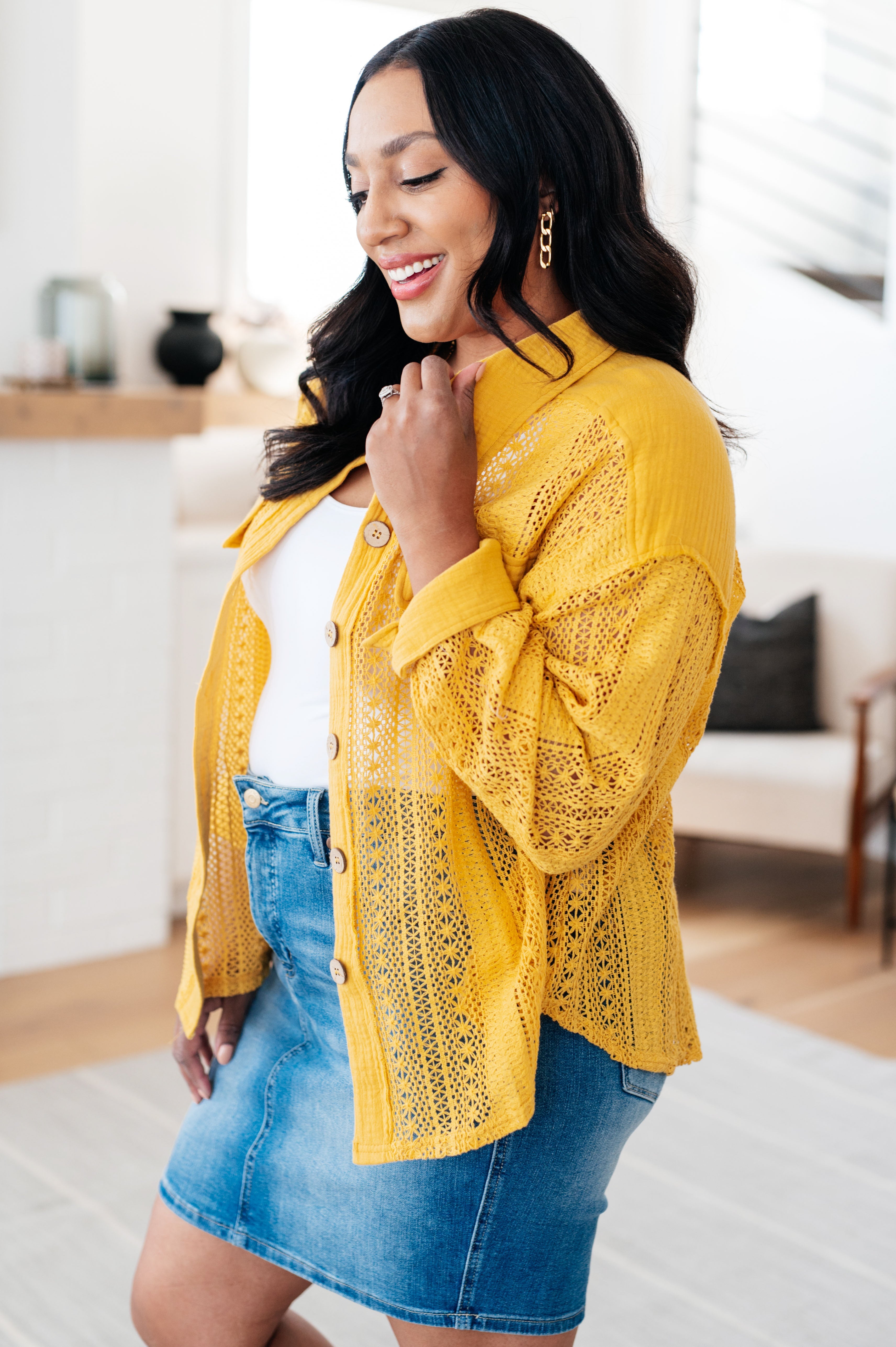 Sweeter Than Nectar Lace Button Down • Honey