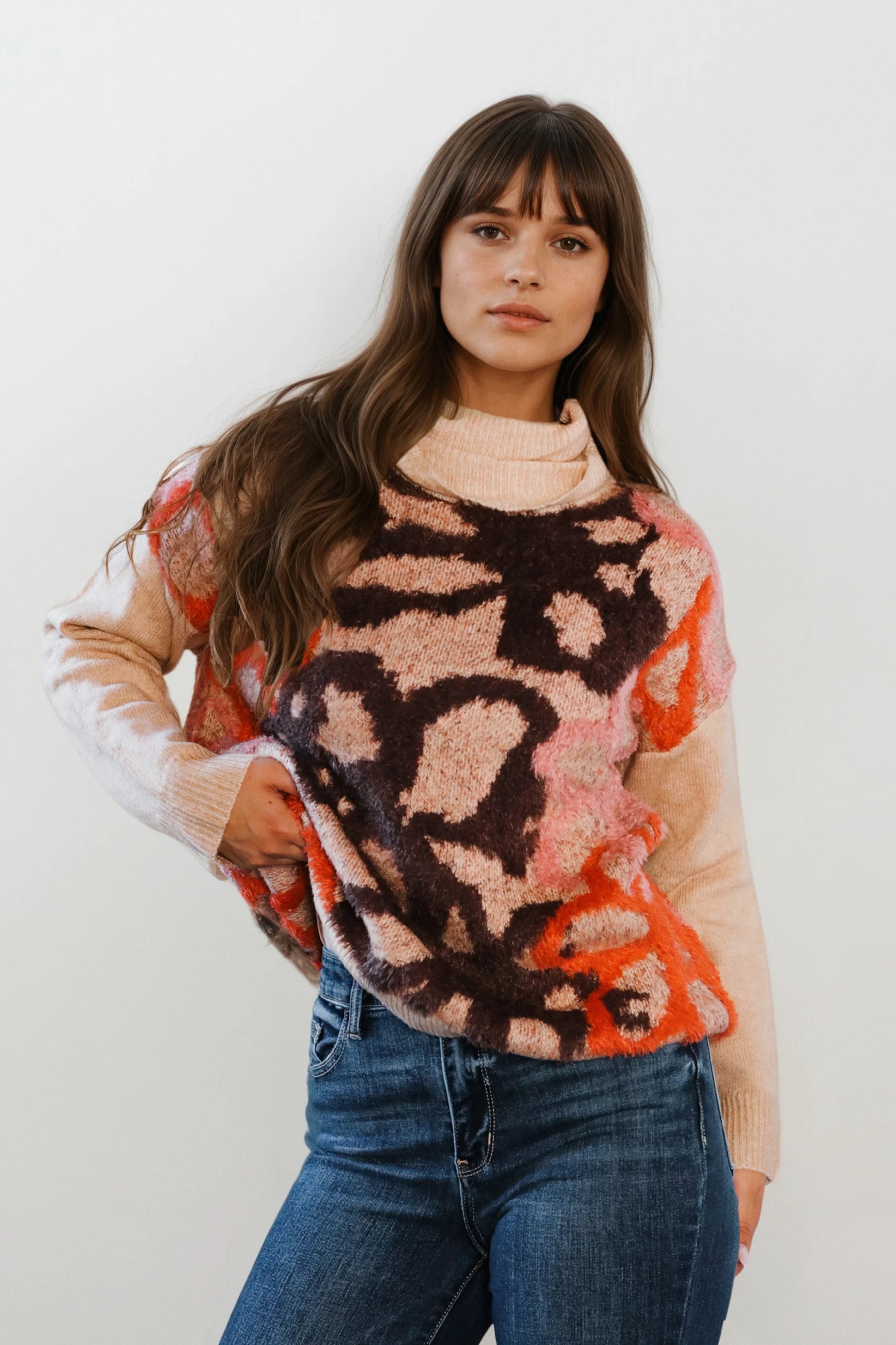 Blooms in Autumn Turtleneck Cozy Sweater