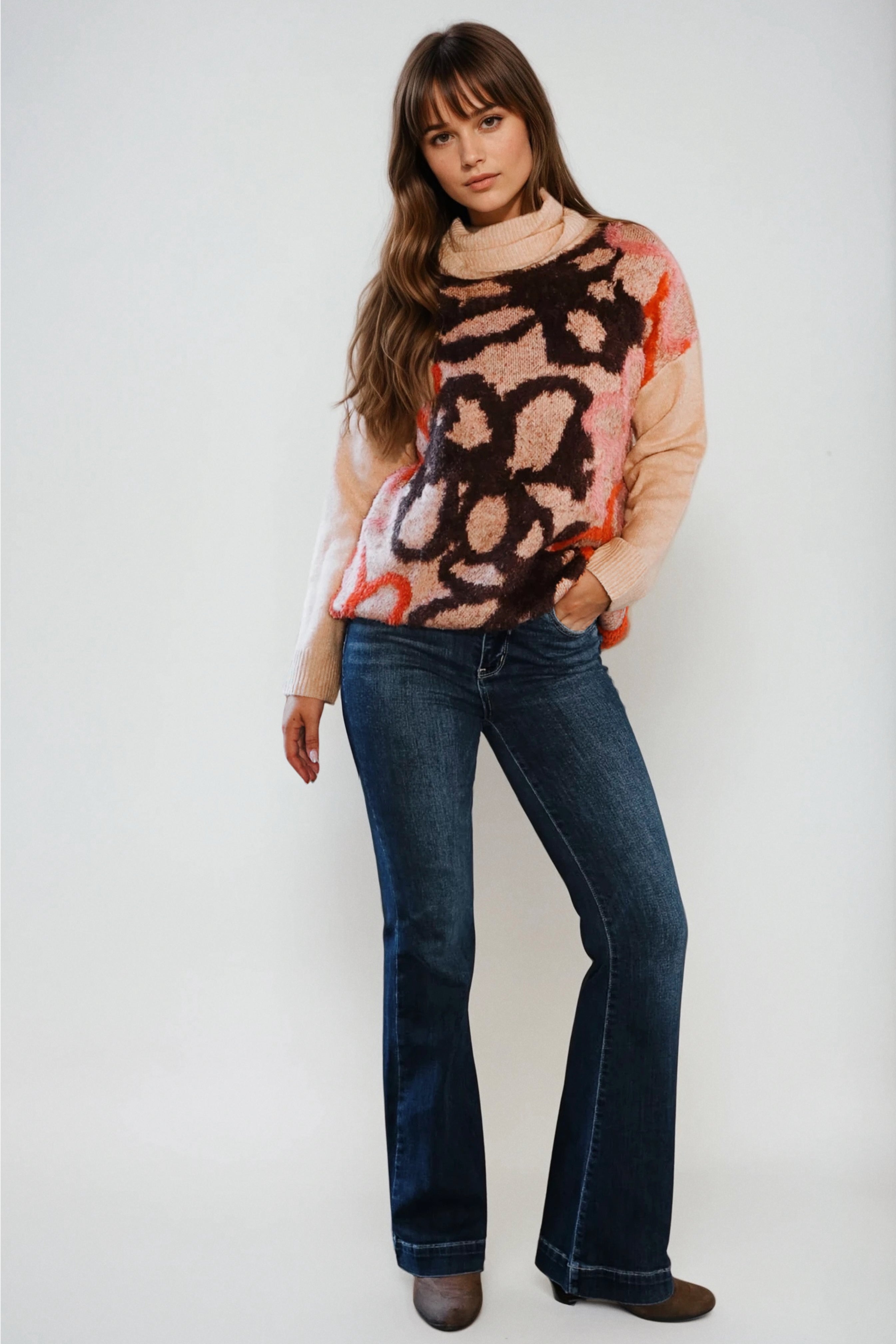 Blooms in Autumn Turtleneck Cozy Sweater