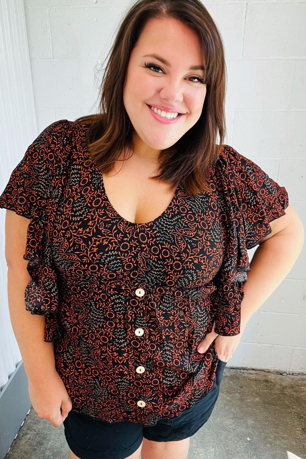 Sing This Song Side Ruffle Top - Atomic Wildflower