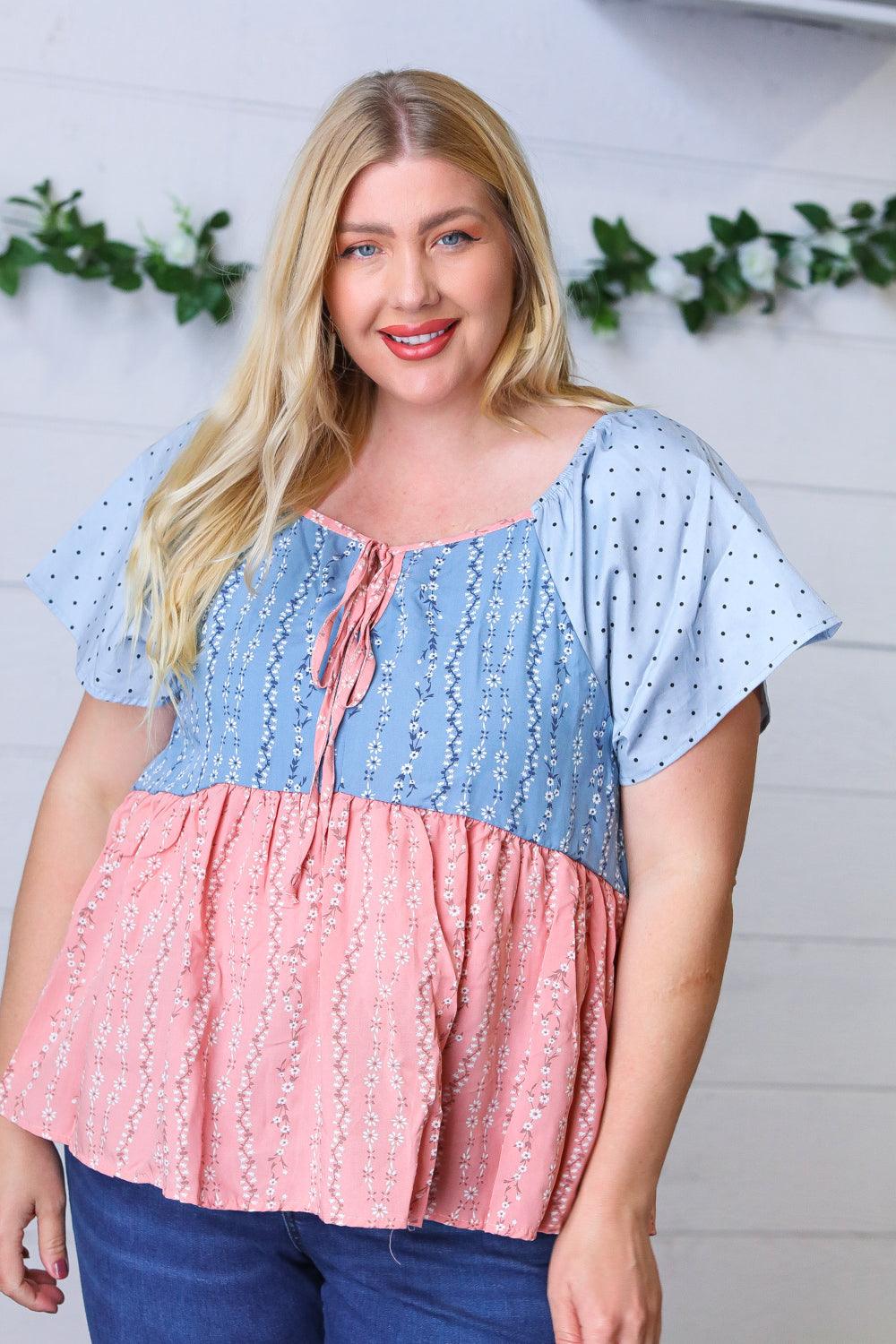 Jodie Mixed Print Babydoll Top
