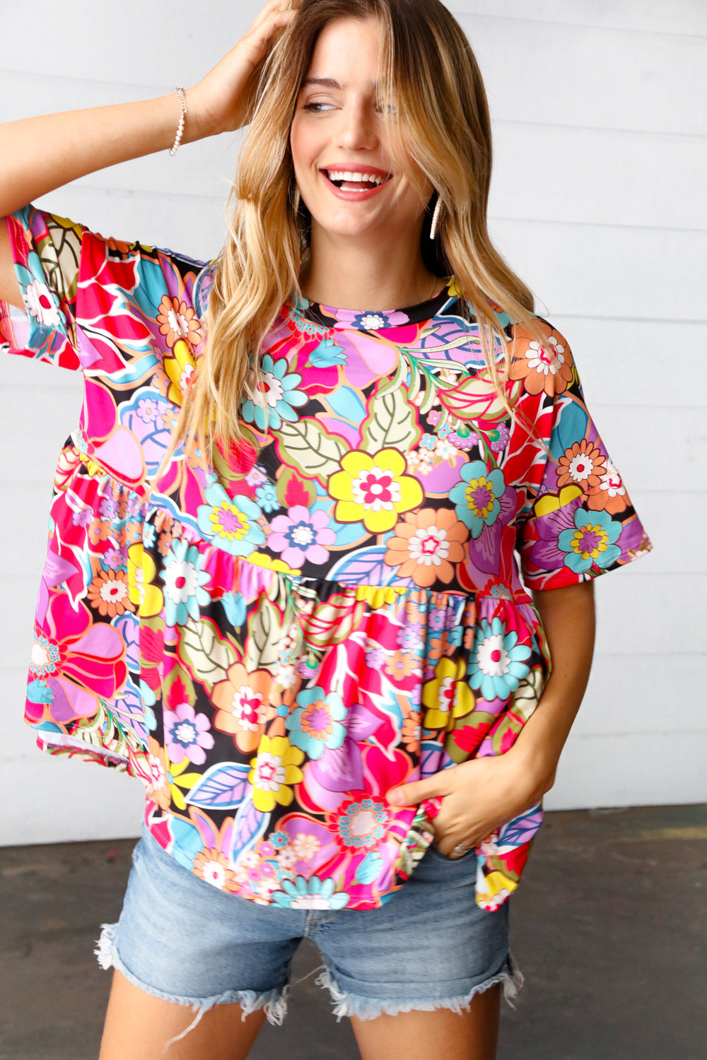 Retro Blossom Floral Babydoll Top