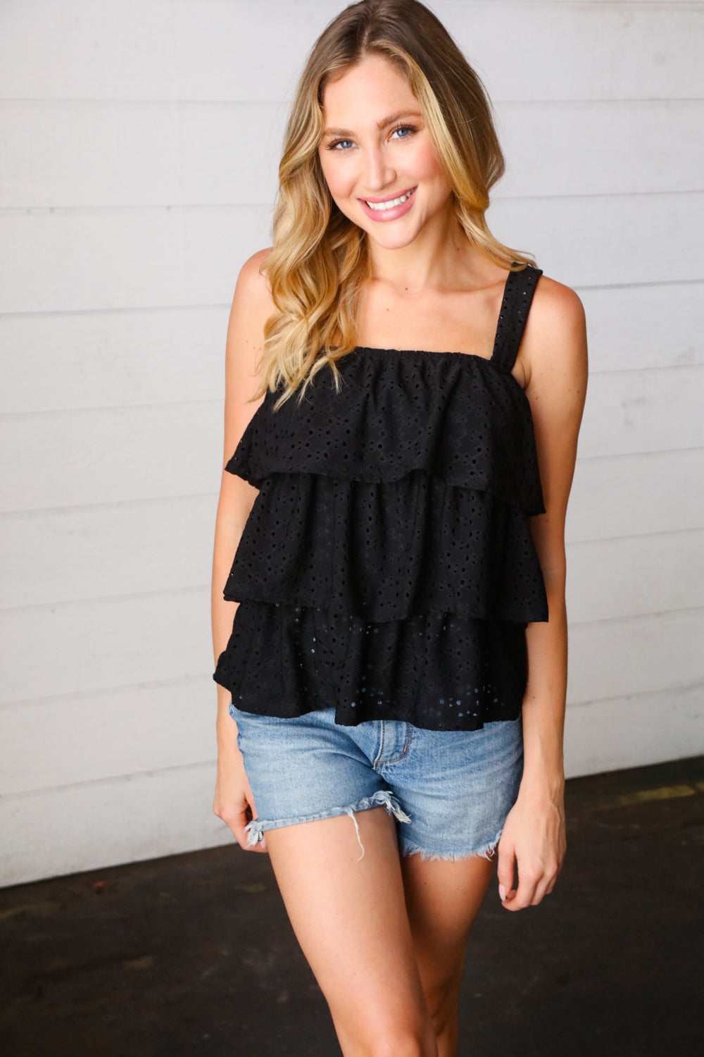 Love Songs Eyelet Tiered Sleeveless Top - Atomic Wildflower