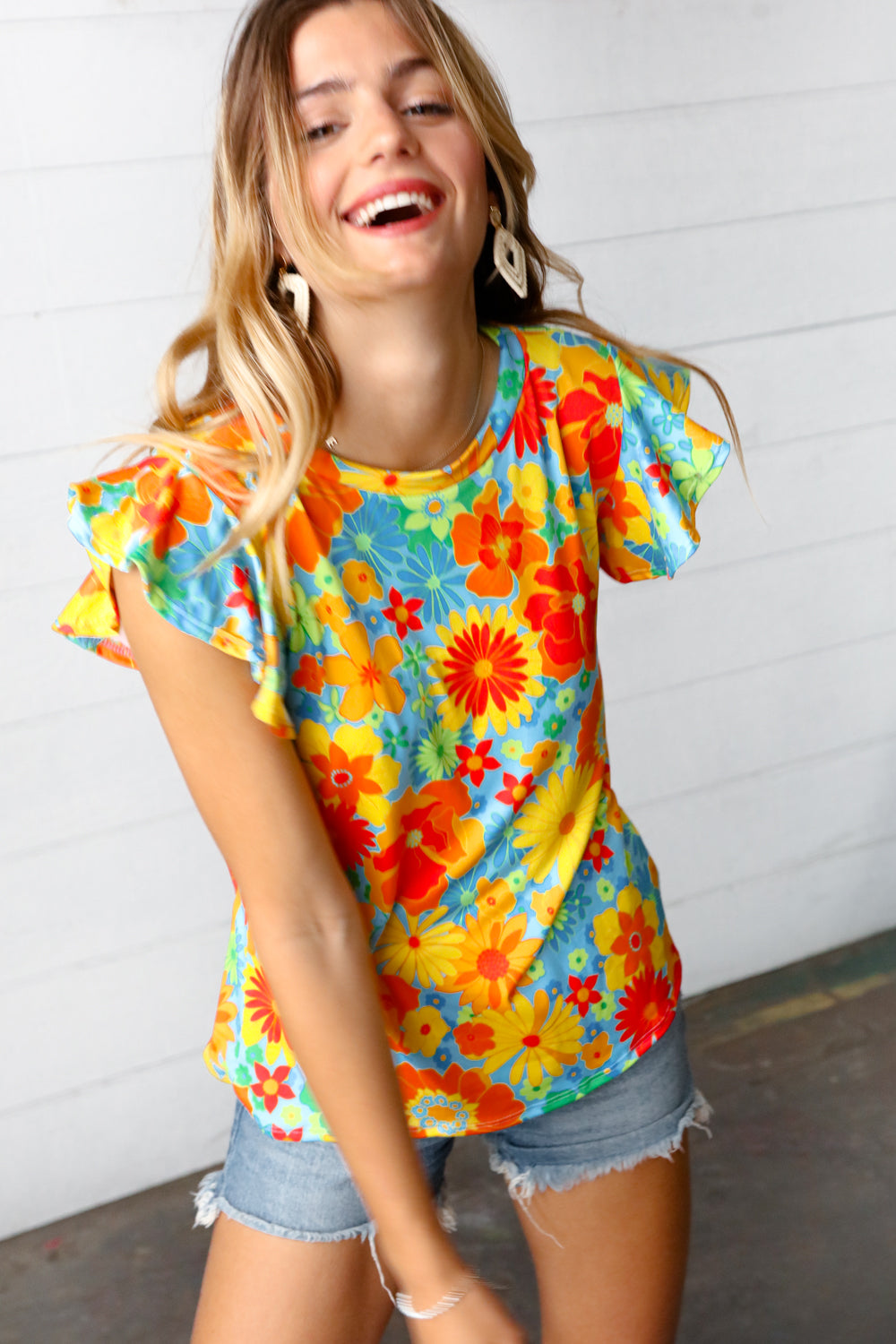 Perfect Day Floral Flutter Sleeve Top