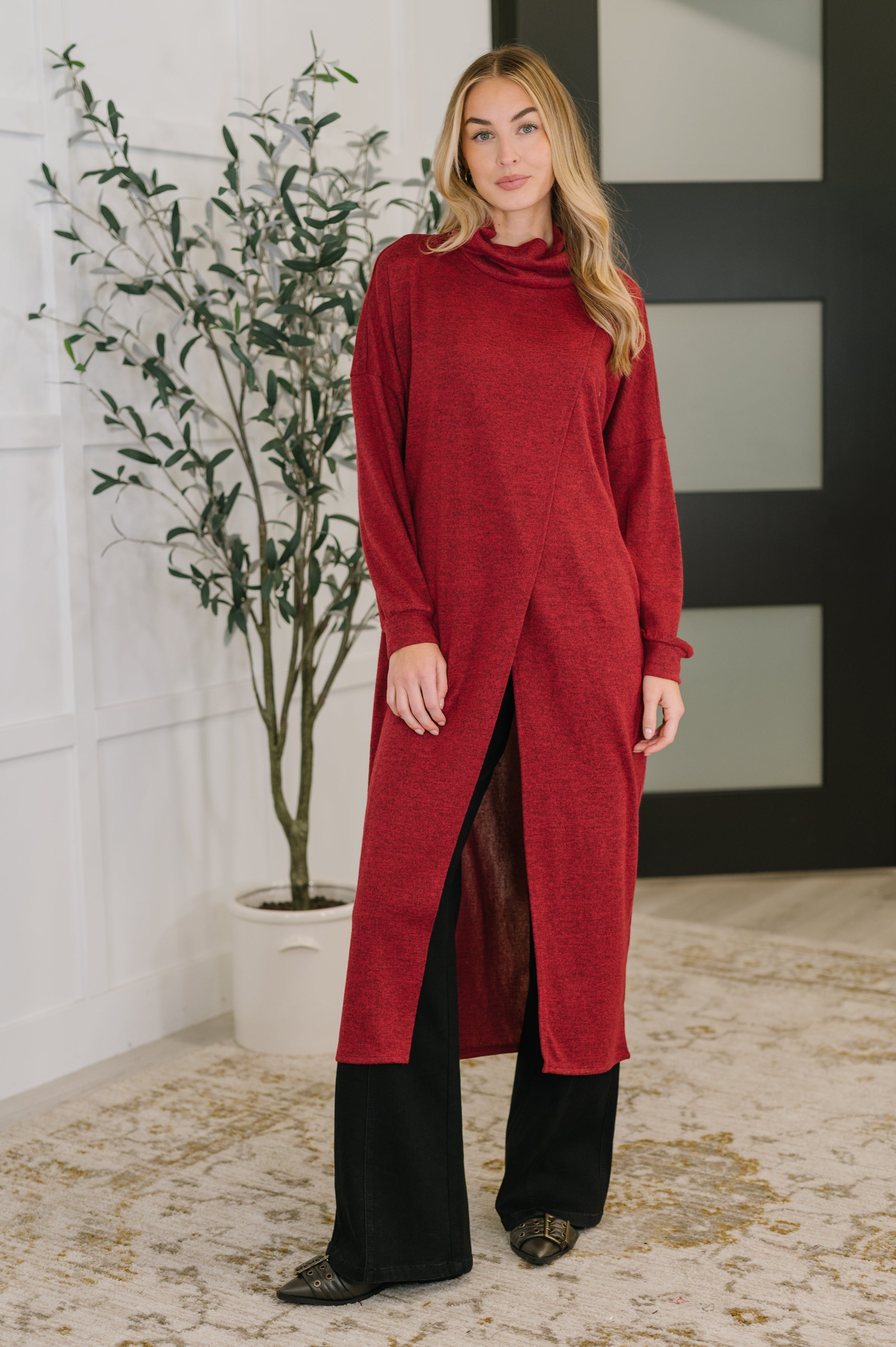 Travel City Scape Turtle Neck Tunic • Wine