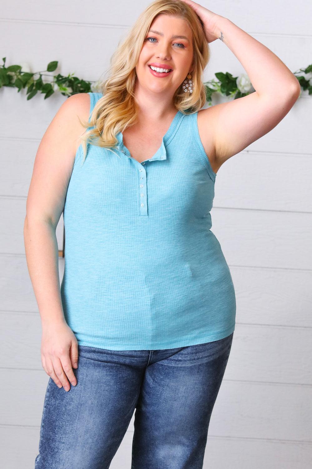 Cold As Ice Henley Tank Top - Atomic Wildflower