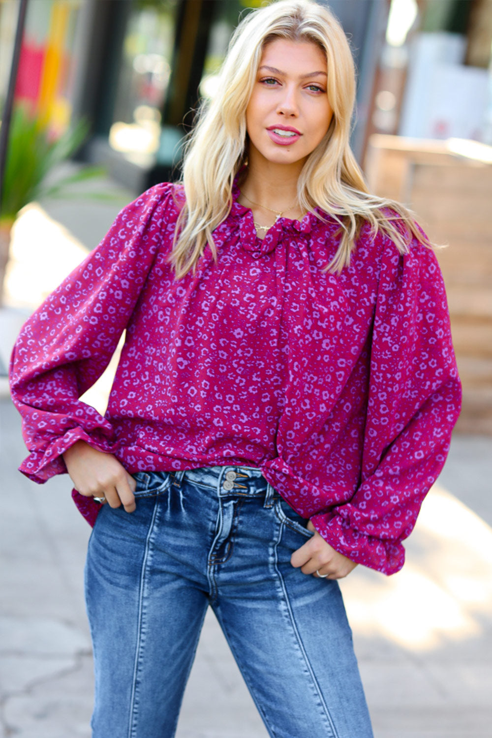 In Your Dreams Ditzy Floral Frill Neck Top