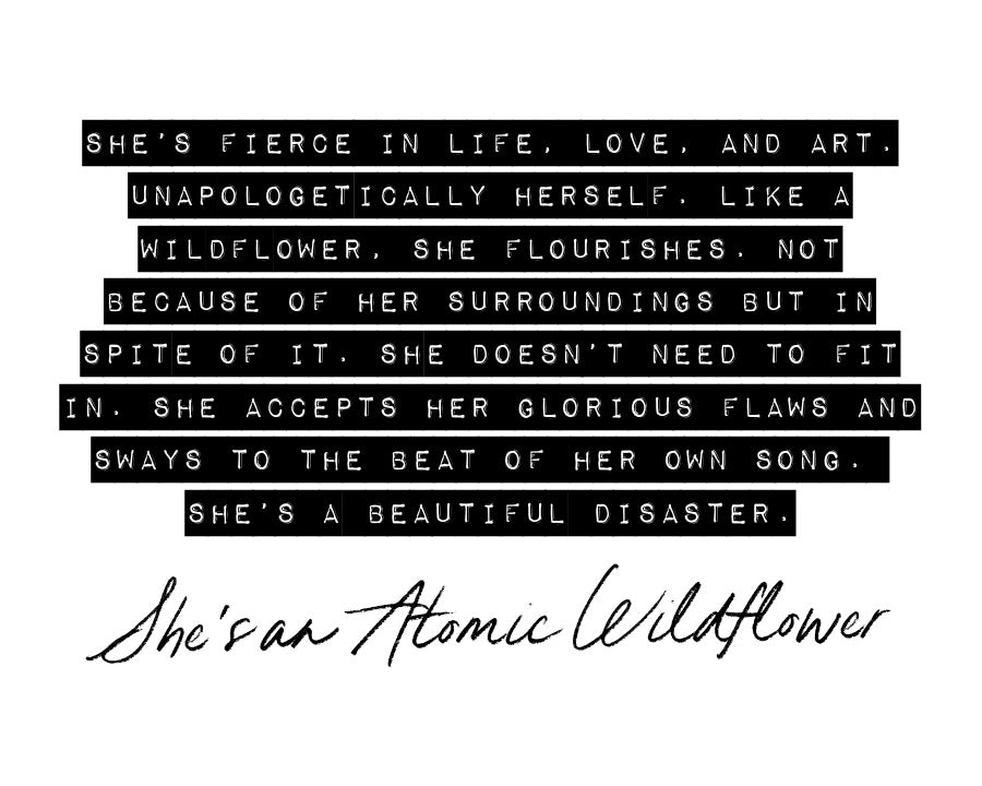 Wildflower quote in white lettering on black background with a script underneath on a white background