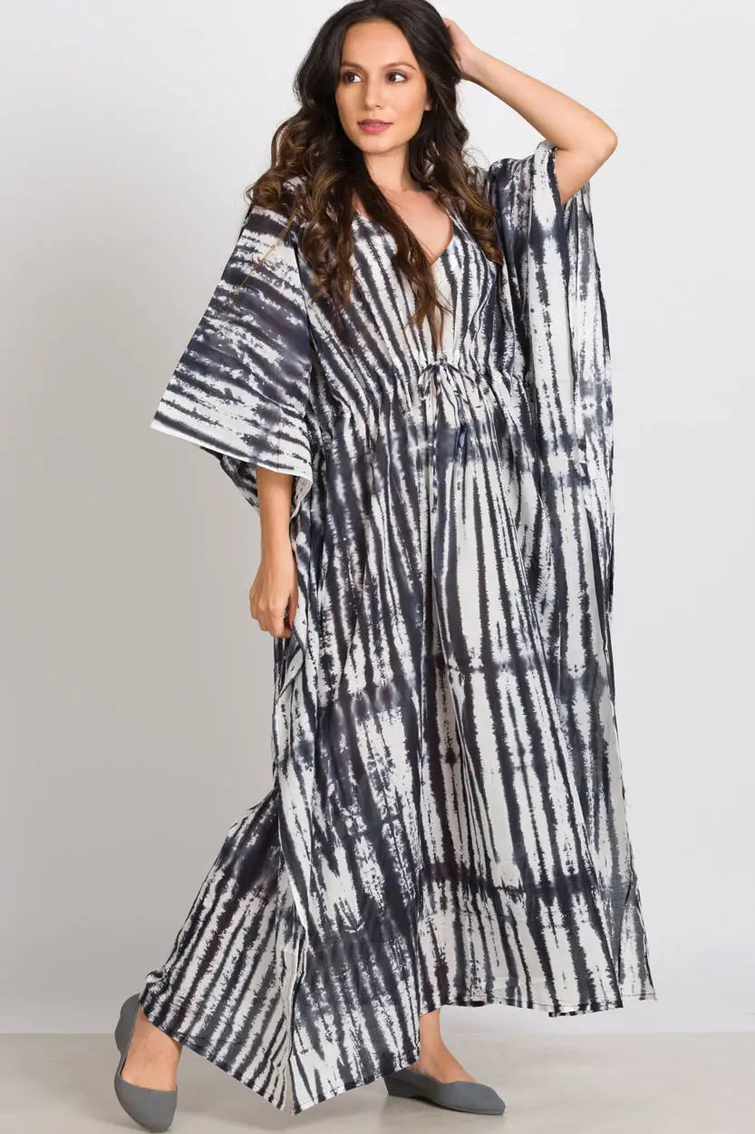 Cassiopeia Maxi Shibori Dyed Caftan Dress • Charcoal/Navy - Atomic Wildflower